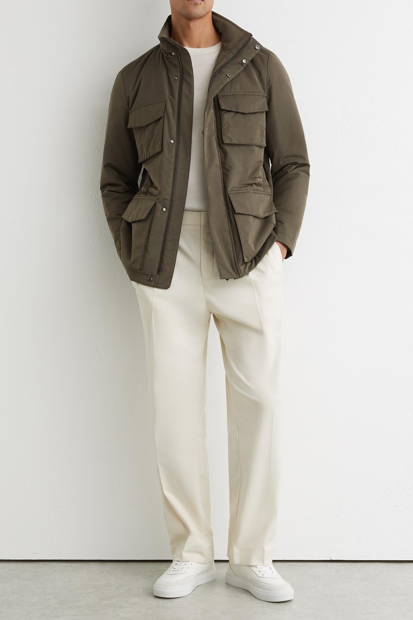 PADDED FOUR POCKET COAT KHAKI GREEN 1