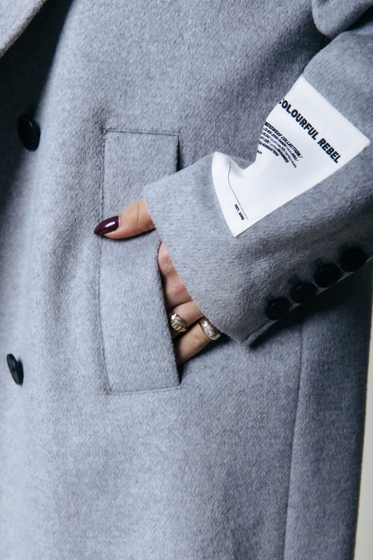 ZANIA DOUBLE BREASTED WOOL LONG COAT LIGHT GREY MELANGE 8