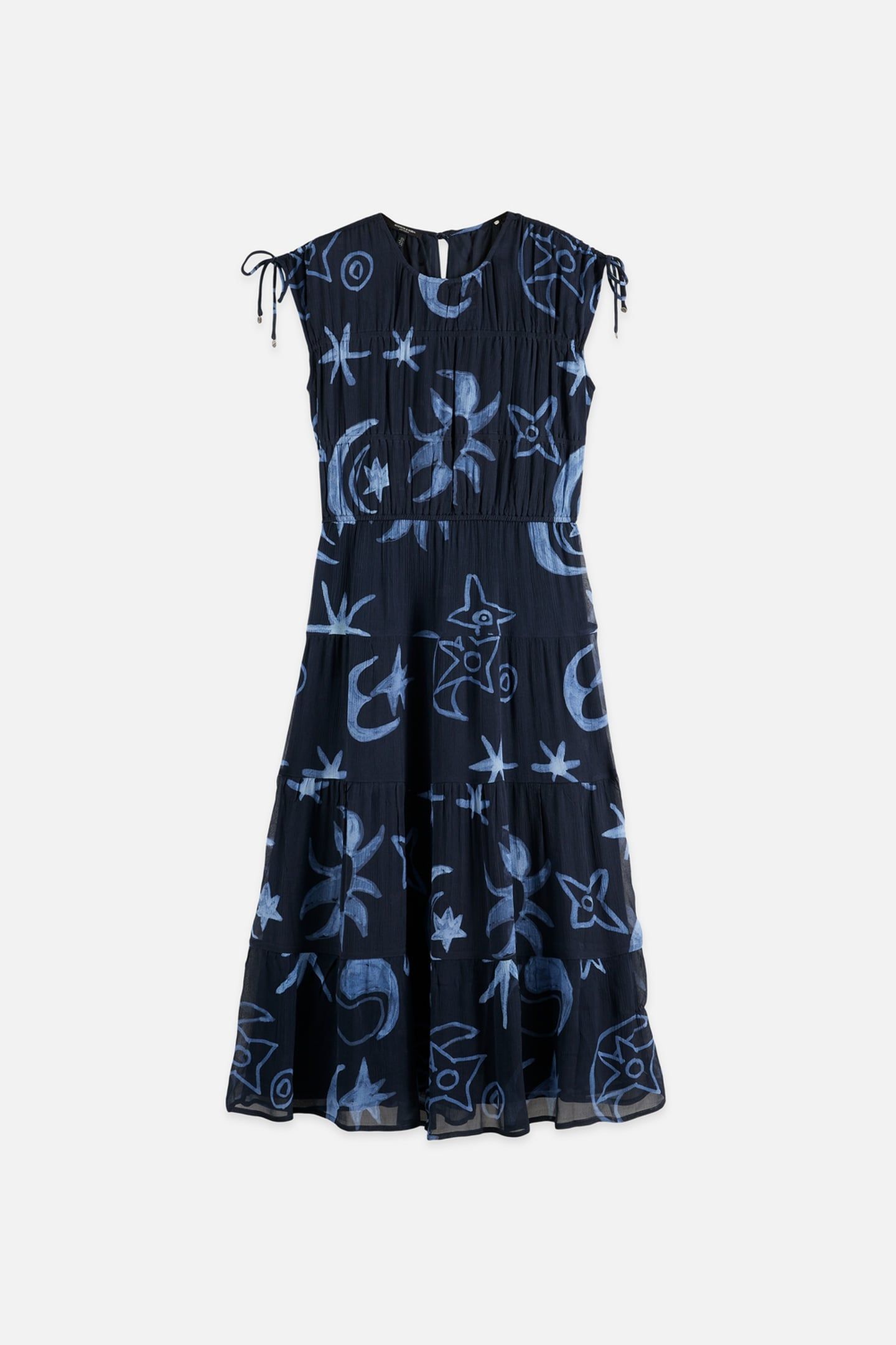GATHERED WITH TIES MIDI DRESS COSMIC SKY SPACED CARBON 3