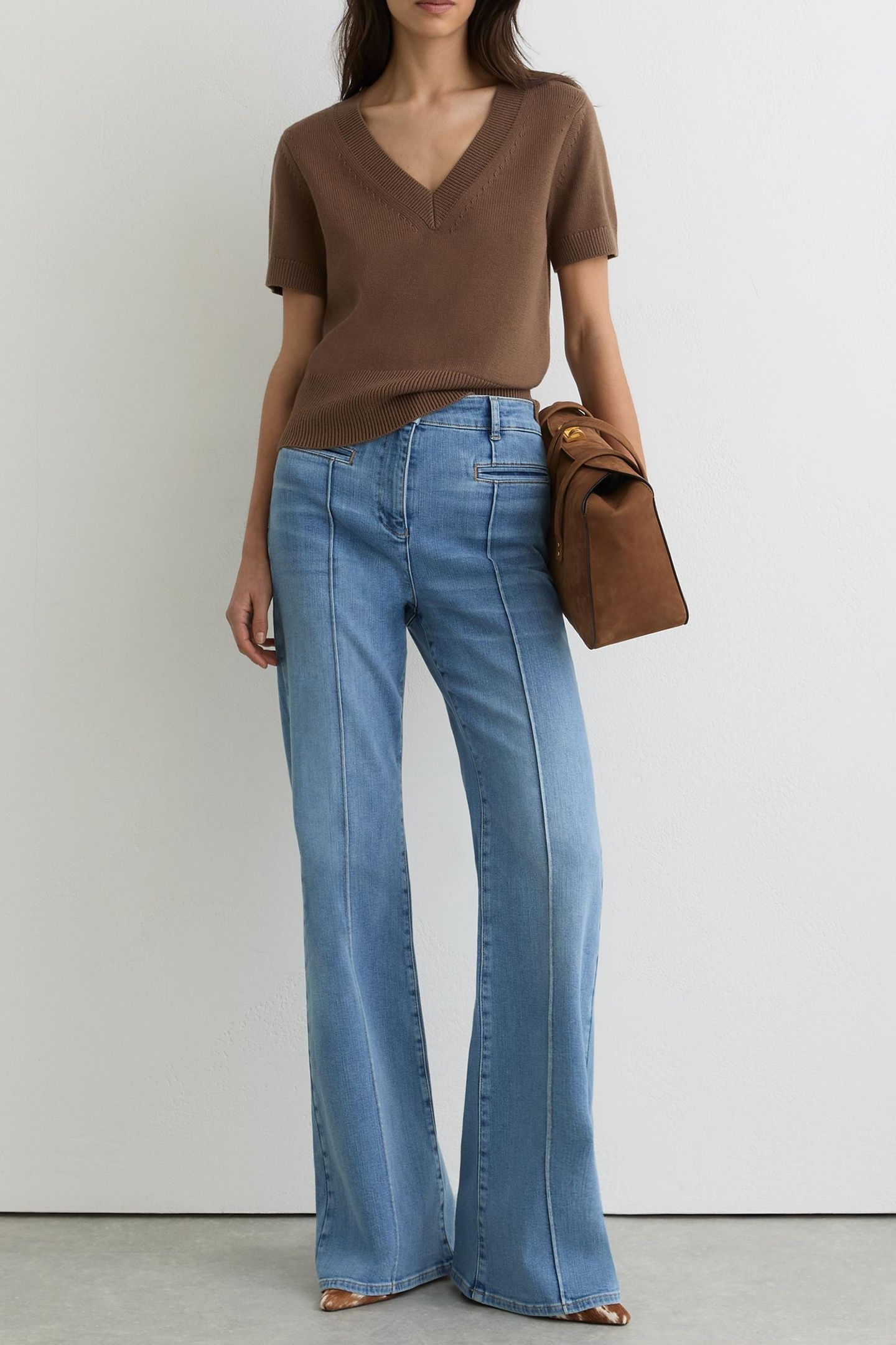 KNIT V NECK TOP TAUPE NEUTRAL 3