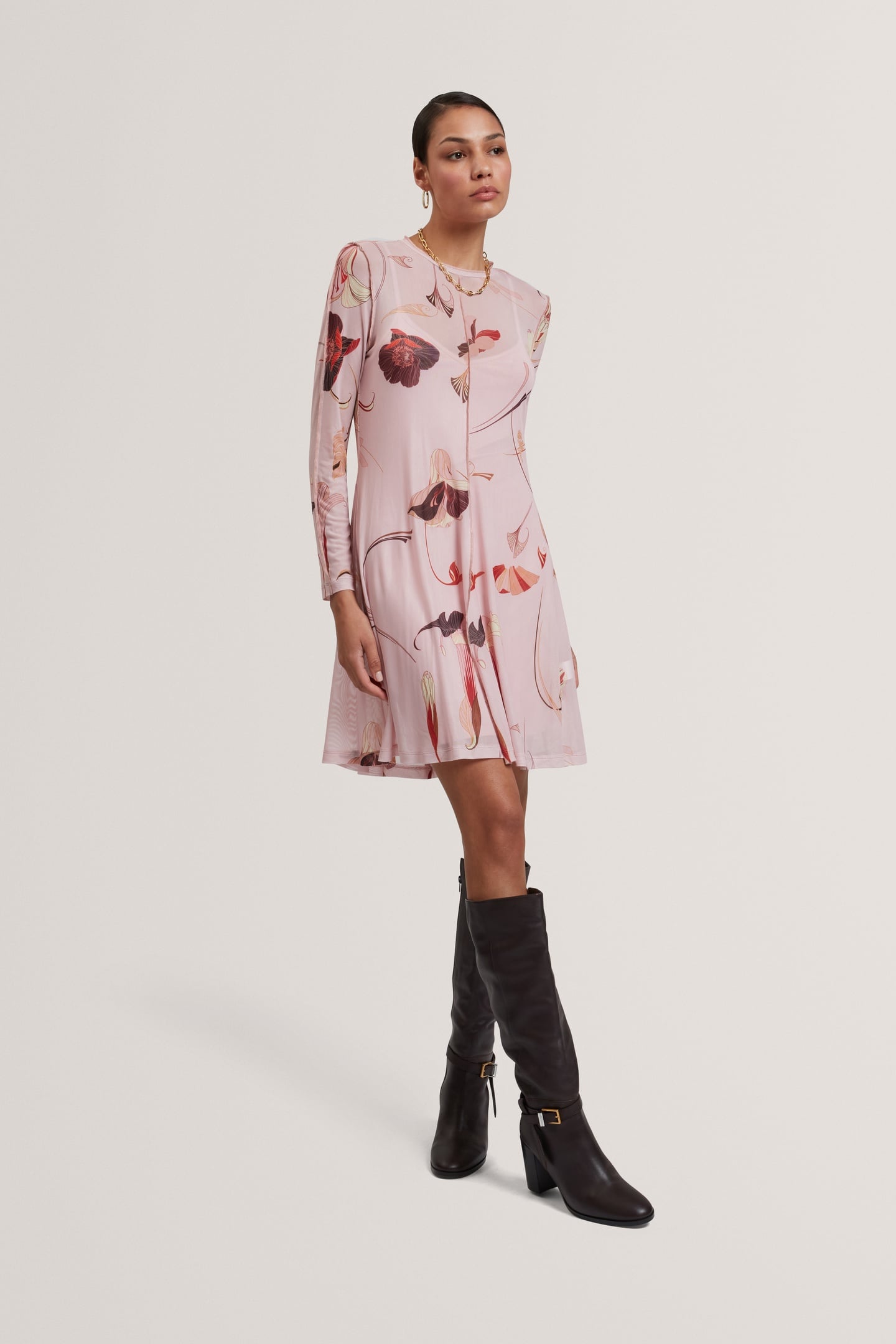 MESH LONG SLEEVE MIDI DRESS PINK 3
