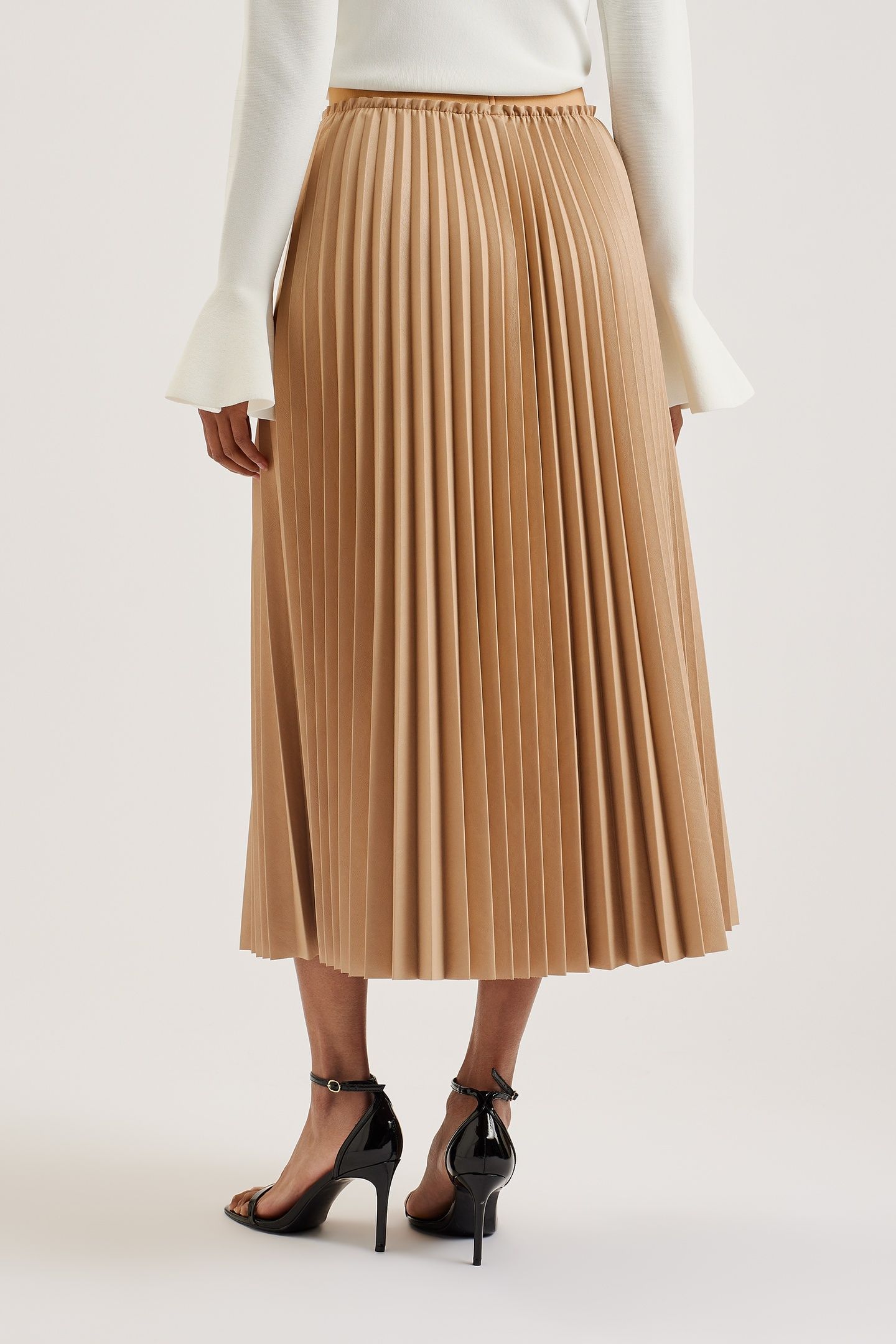 WMS LIYDAH FAUX LEATHER PLEATED SKIRT CAMEL 3