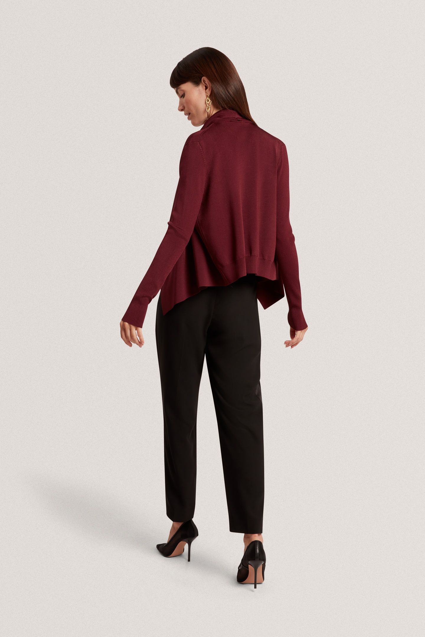 WATERFALL FRONT CARDIGAN MAROON 2