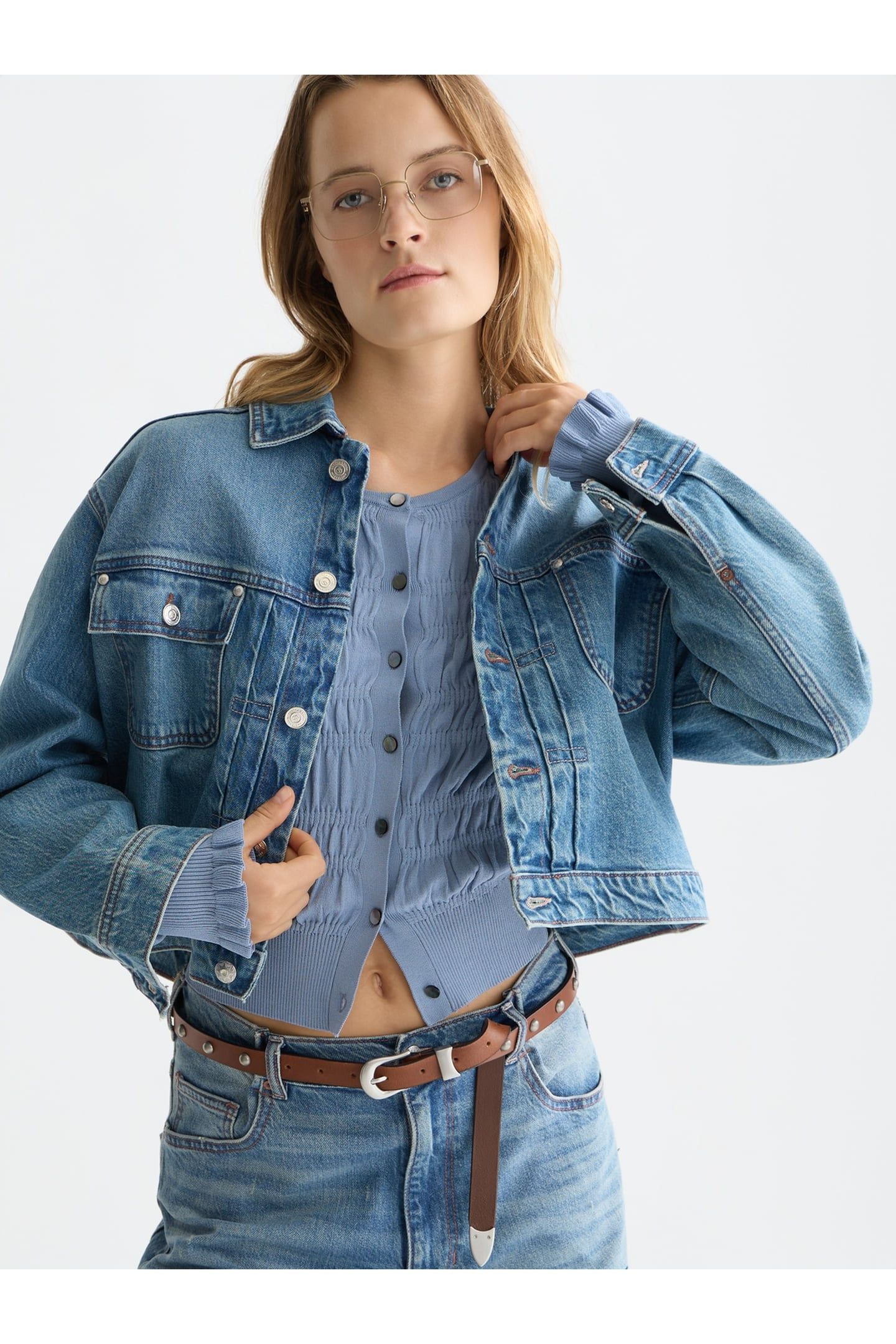 PLEAT FRONT DENIM TRUCKER JACKET CATCH THE SUN 6