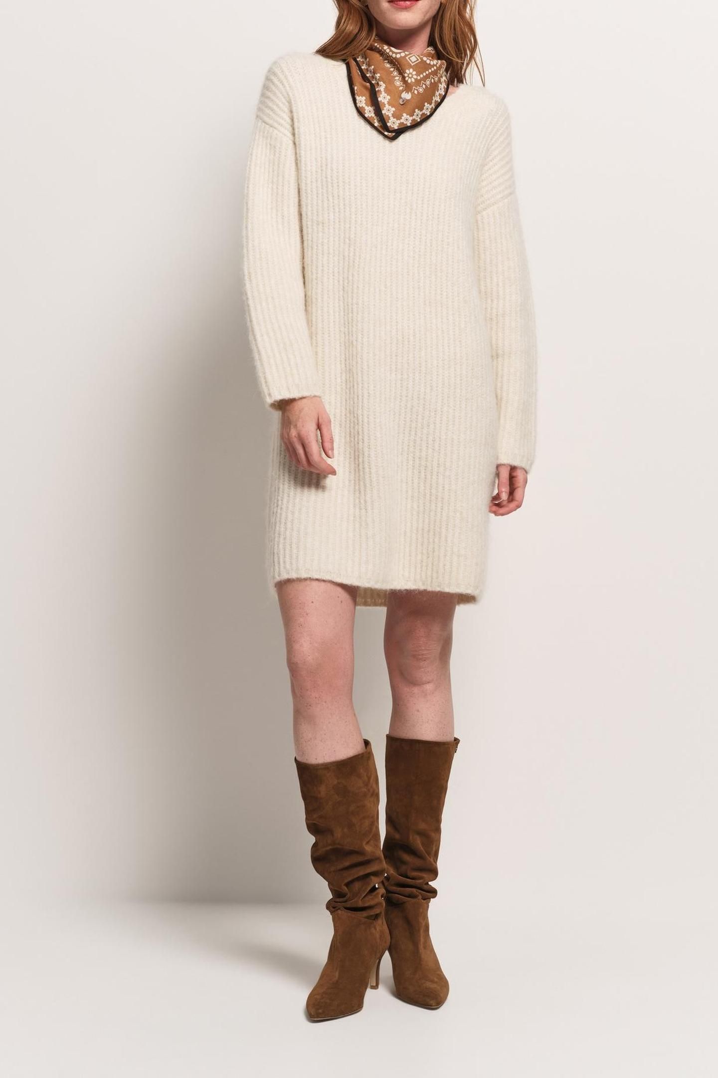 ROSEMAY - ECRU RIBBED KNIT SWEATER DRESS 2
