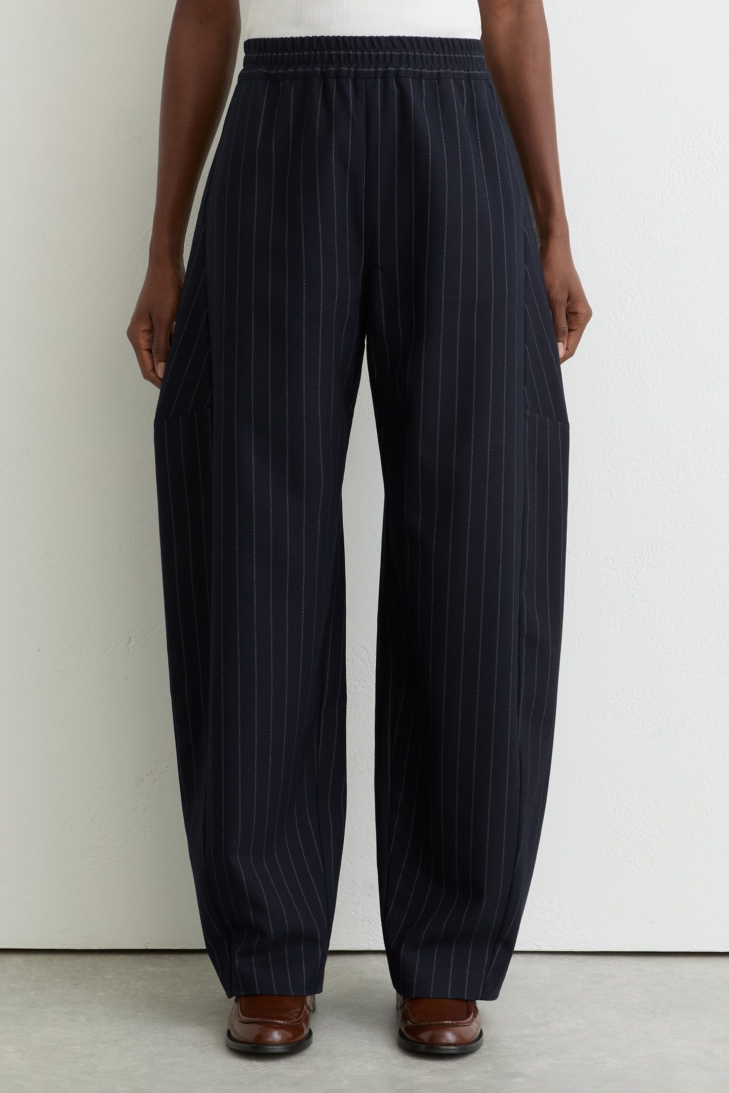 BARREL LEG PINSTRIPE TROUSER NAVY 2