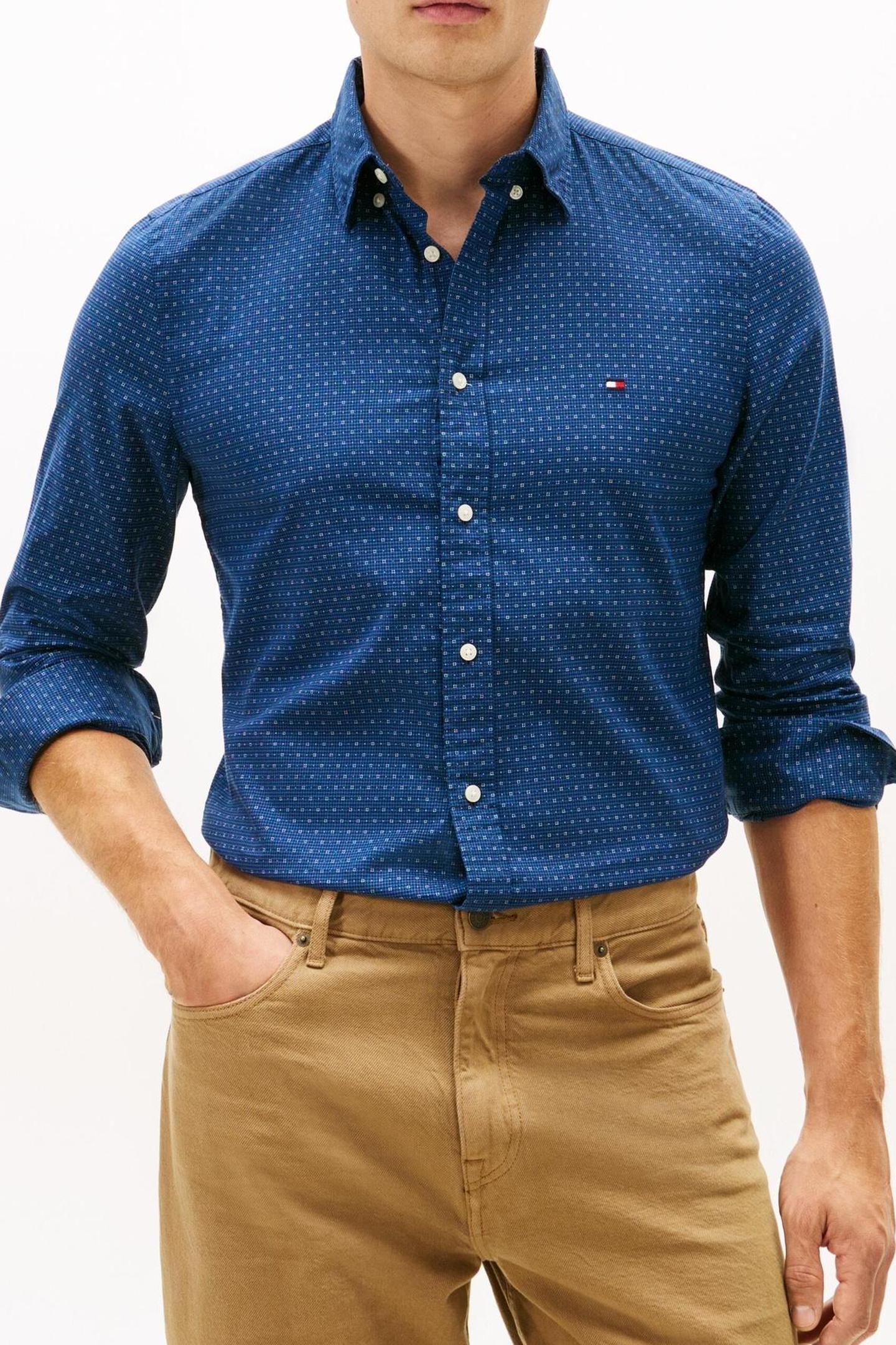 FLEX POPLIN MINI PRINT SHIRT AEGEAN SEA 1