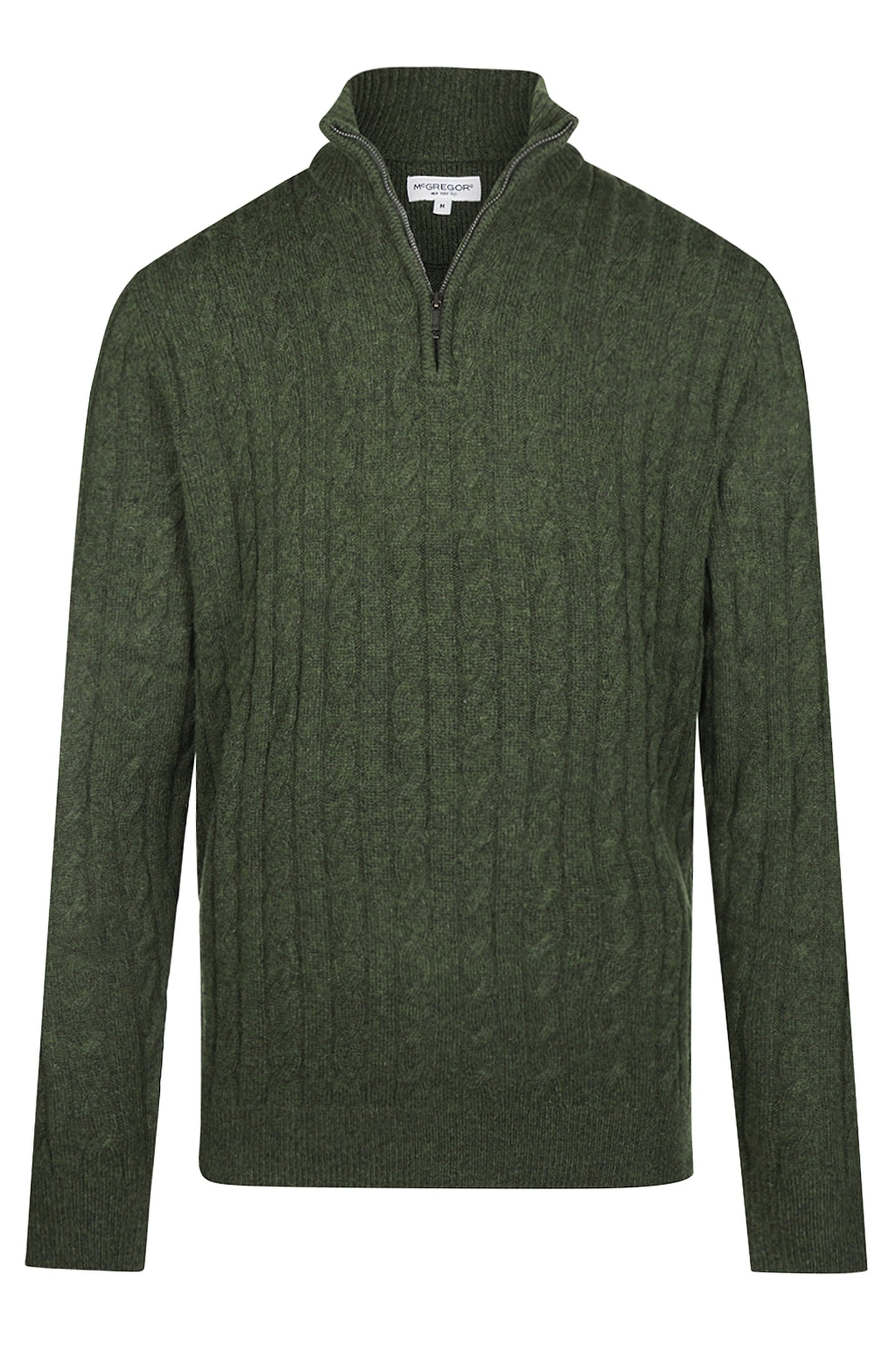 CABLE ZIP MOCK SWEATER DARK OLIVE 1