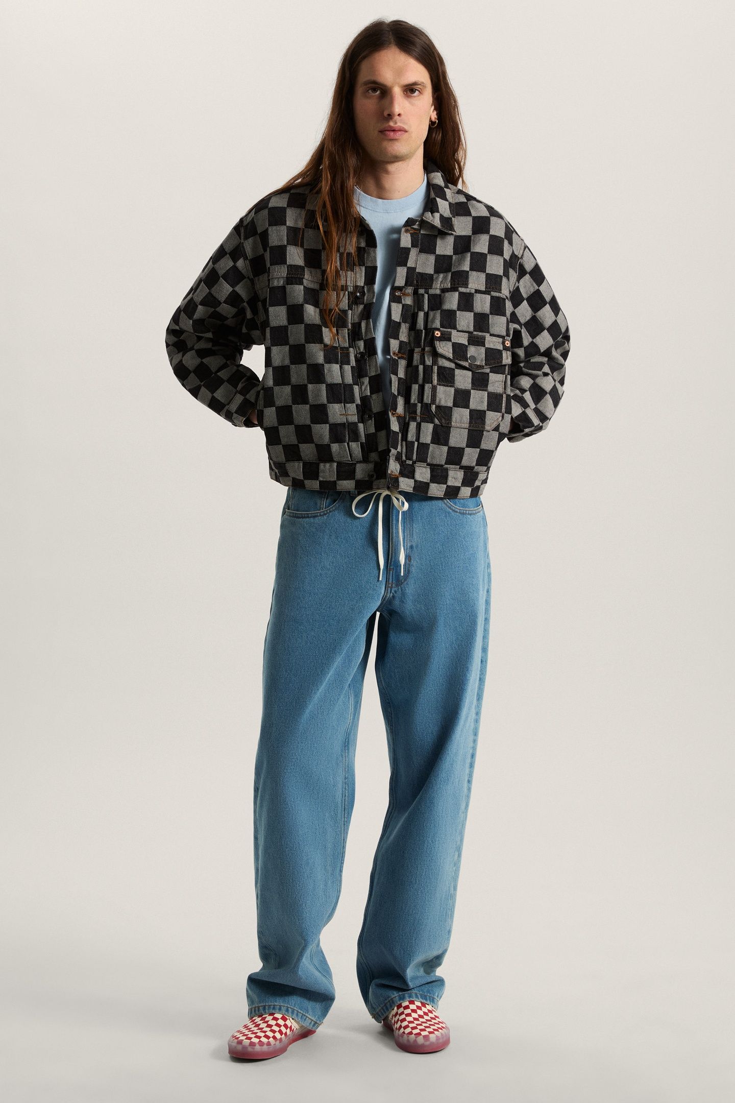 CHECK-5 CHECKERBOARD DENIM TRUCKER JACKE BLACK 1