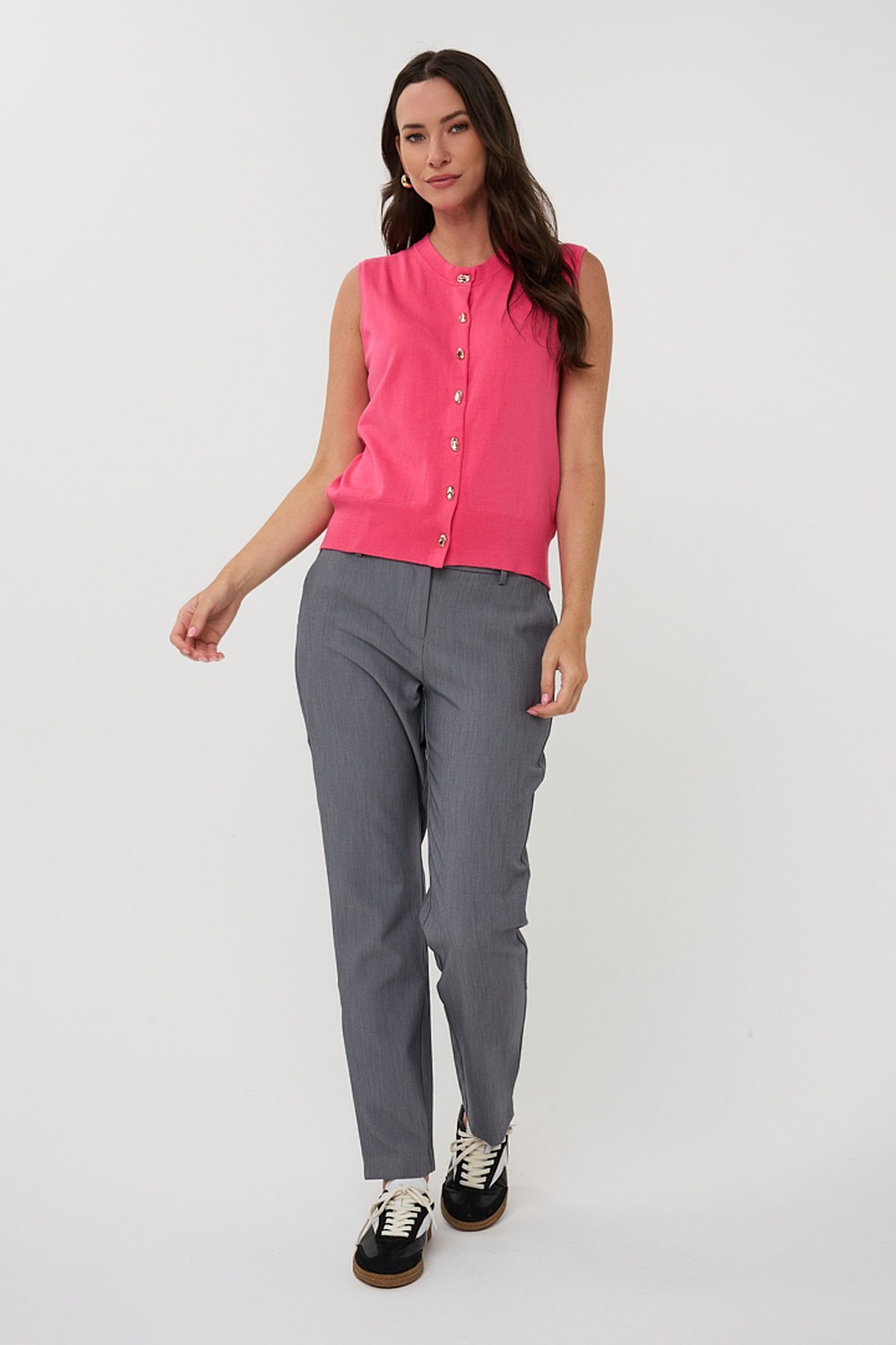GILET BUTTONS BASIC KNIT FRAMBOISE 1