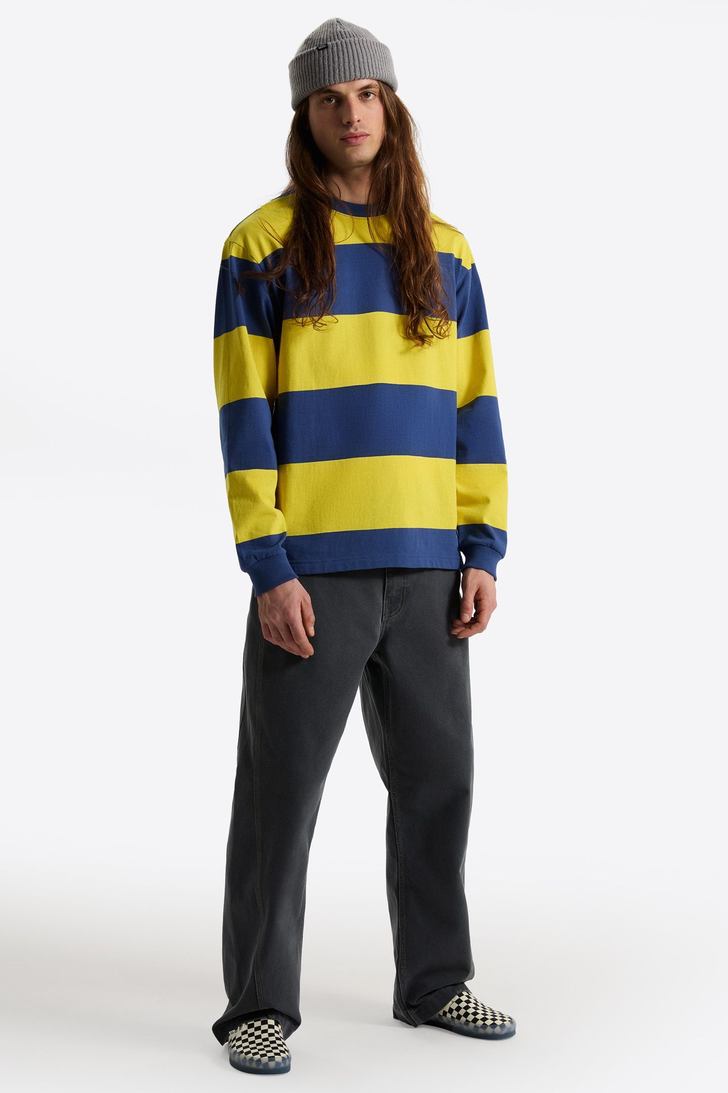 RUGBY STRIPE LS KNIT DUSTY GOLD 1