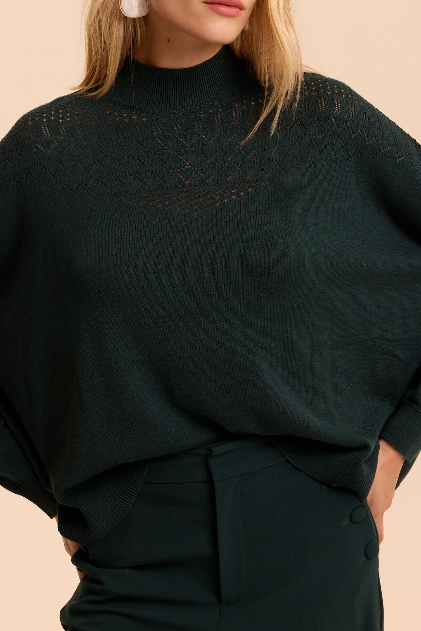 GREEN FINE OPENWORK STITCH KNIT CAPE SWEATER CECILE 5
