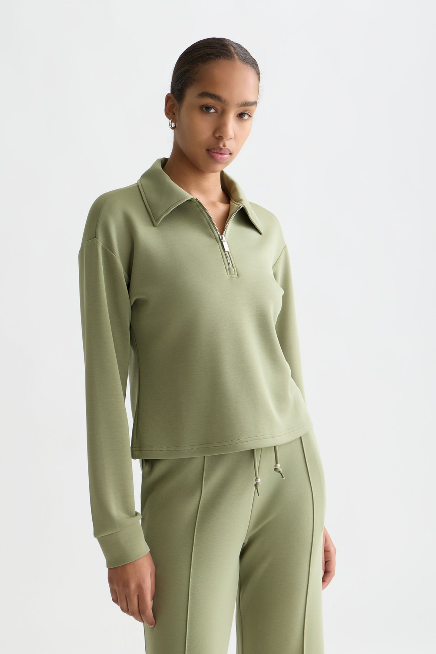 ZIP THROUGH TENCEL SWEATSHIRT OIL GREEN 1
