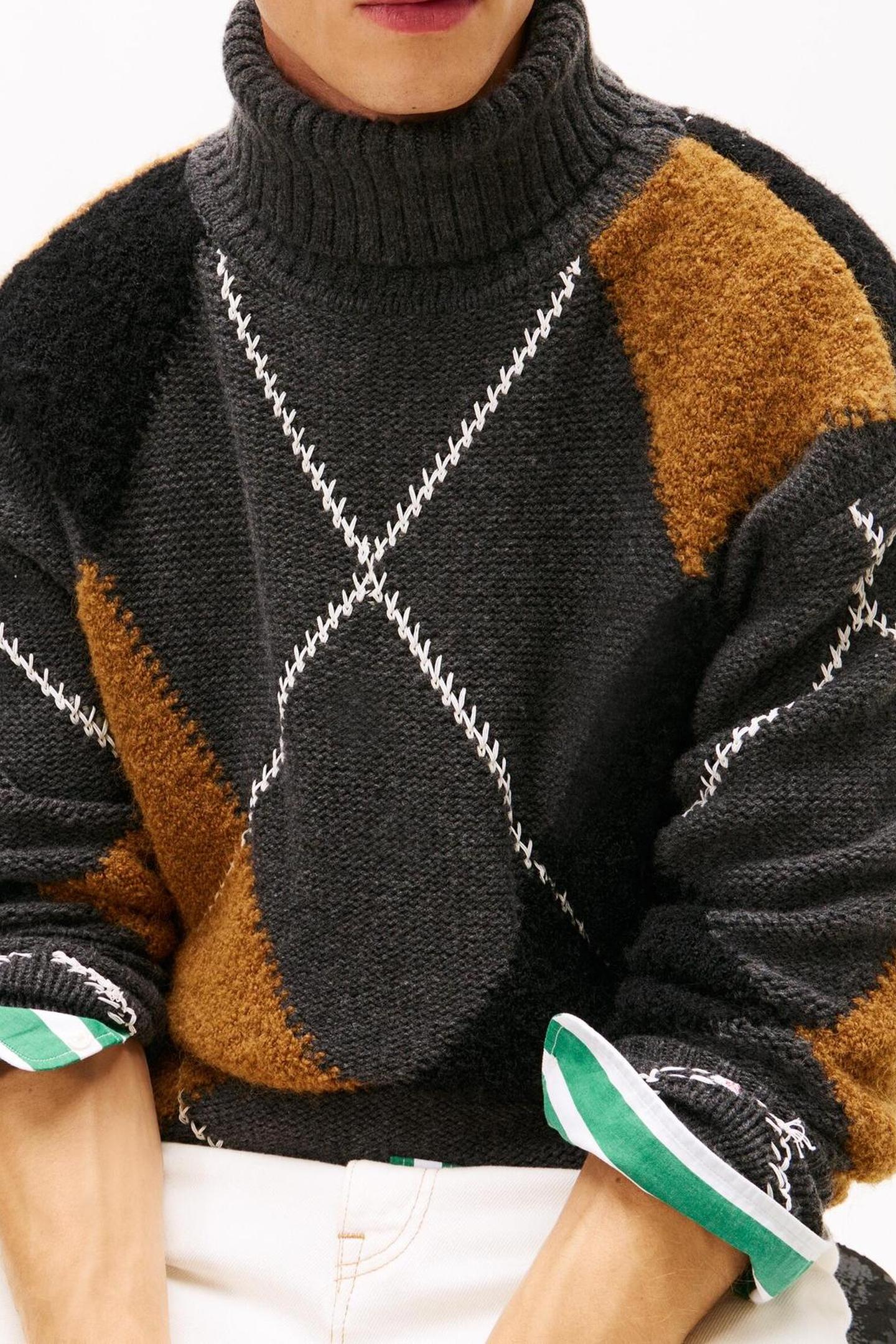 ARGYLE ROLL NECK DARK GREY HEATHER 7