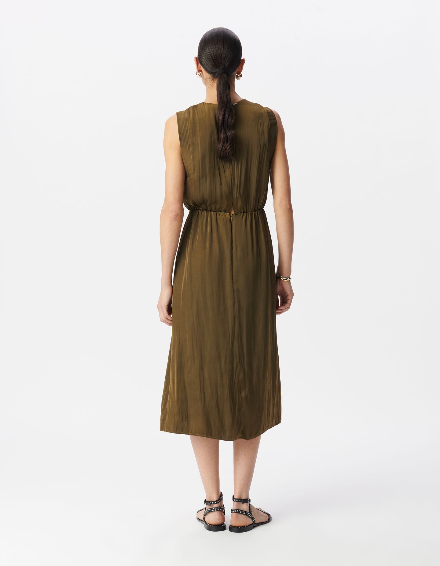 KHAKI RECYCLED POLYESTER FLOWING MIDI DRESS 2