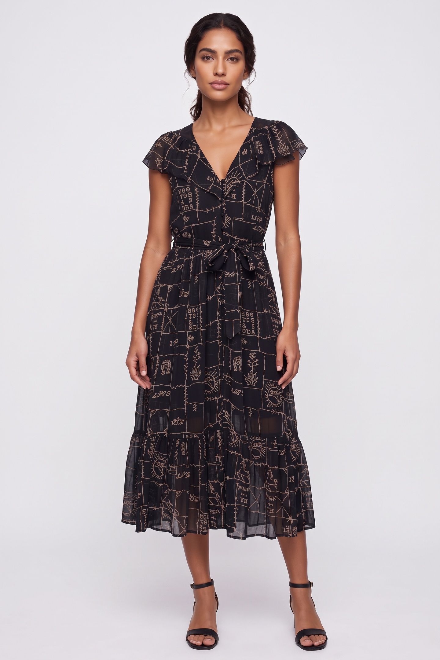 CROSS-STITCH EMBROIDERED MIDI DRESS CARBON 1