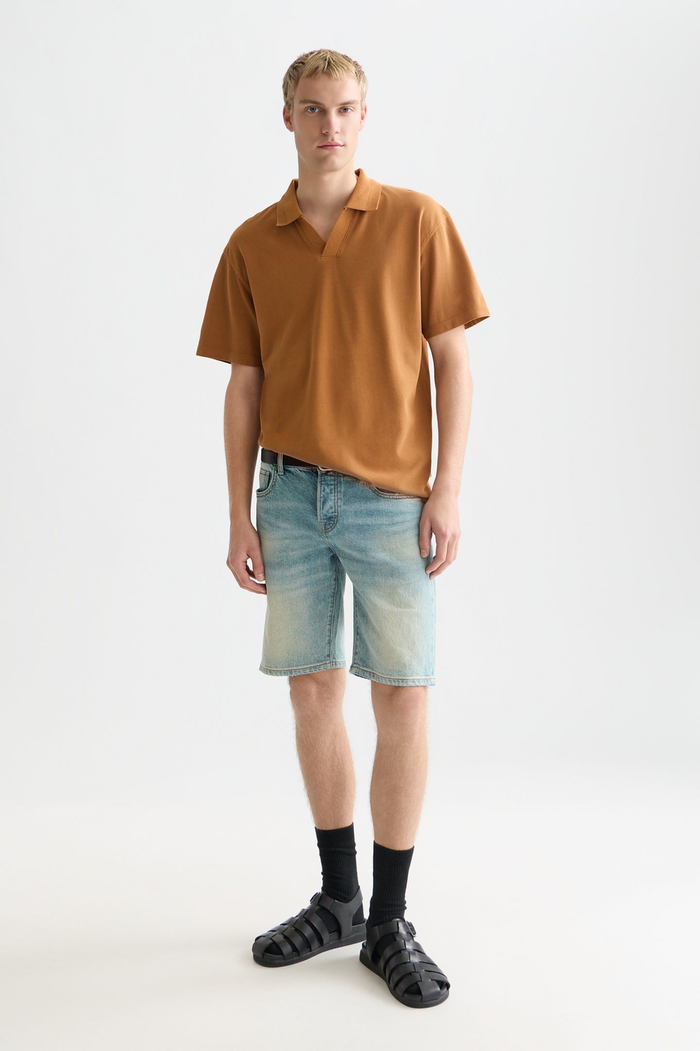 3 CROSSES PIQUE RELAXEDFIT GARMENTDYED POLO MEDIUM BROWN 5