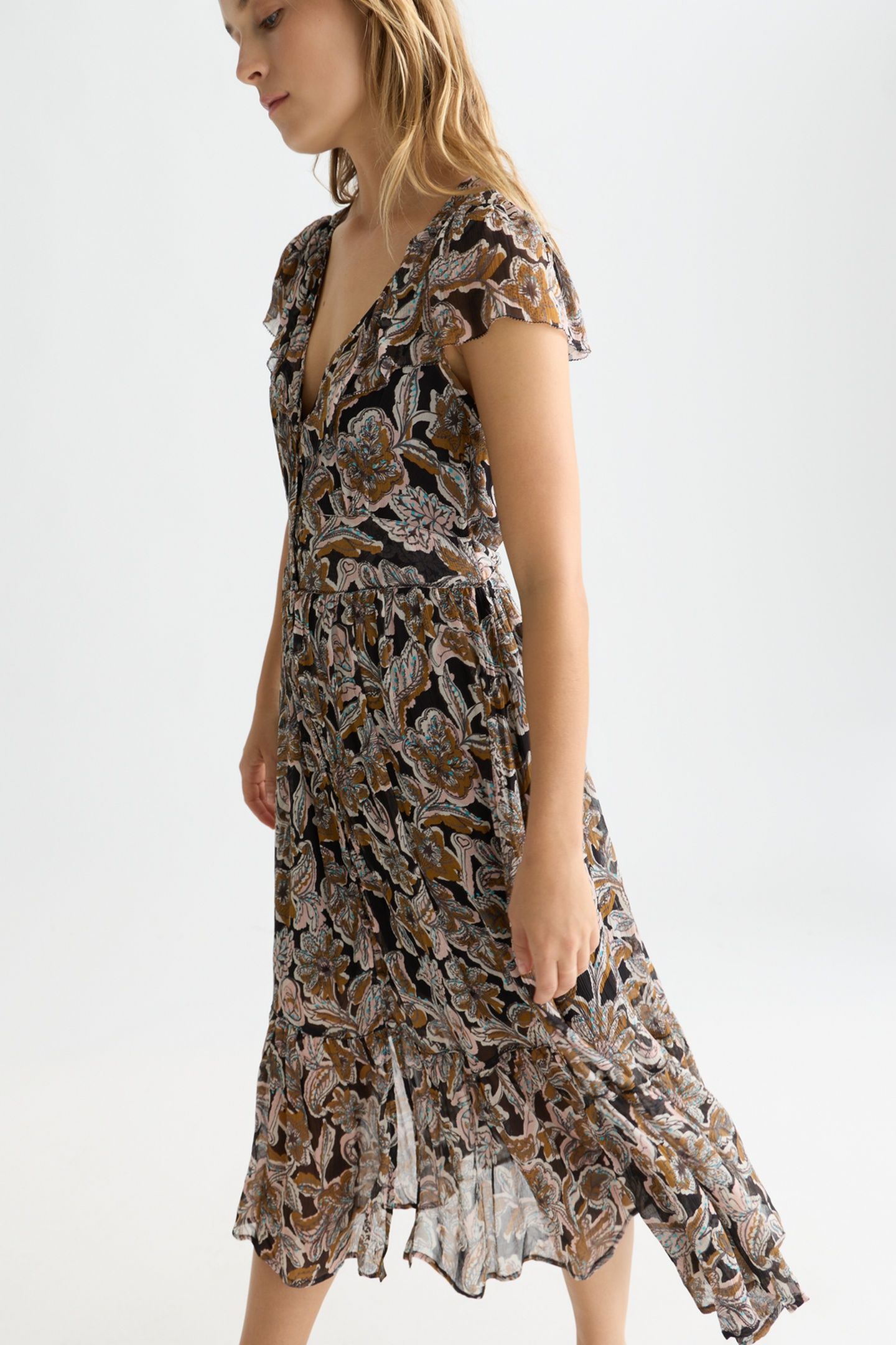 PRINTED CHIFFON MIDI DAY DRESS LUCKY BANDANA MULTI METEORITE 6
