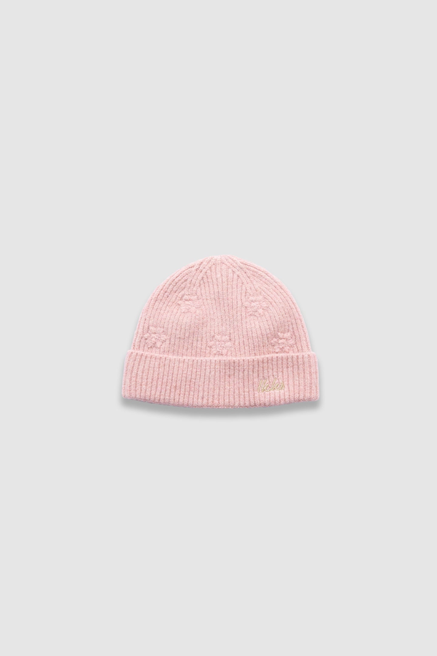 GIRLS’ PINK GLITTERY KNIT BEANIE WITH FLOWER EMBROIDERY 1