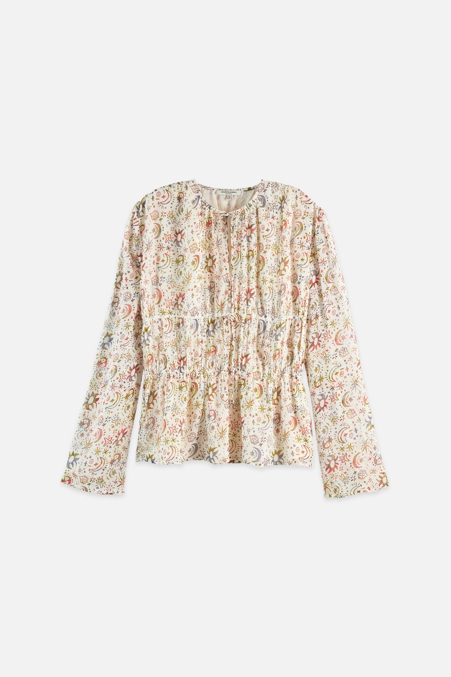 PRINTED TIED FRONT WOVEN TOP COSMIC SKY EGGNOG 4