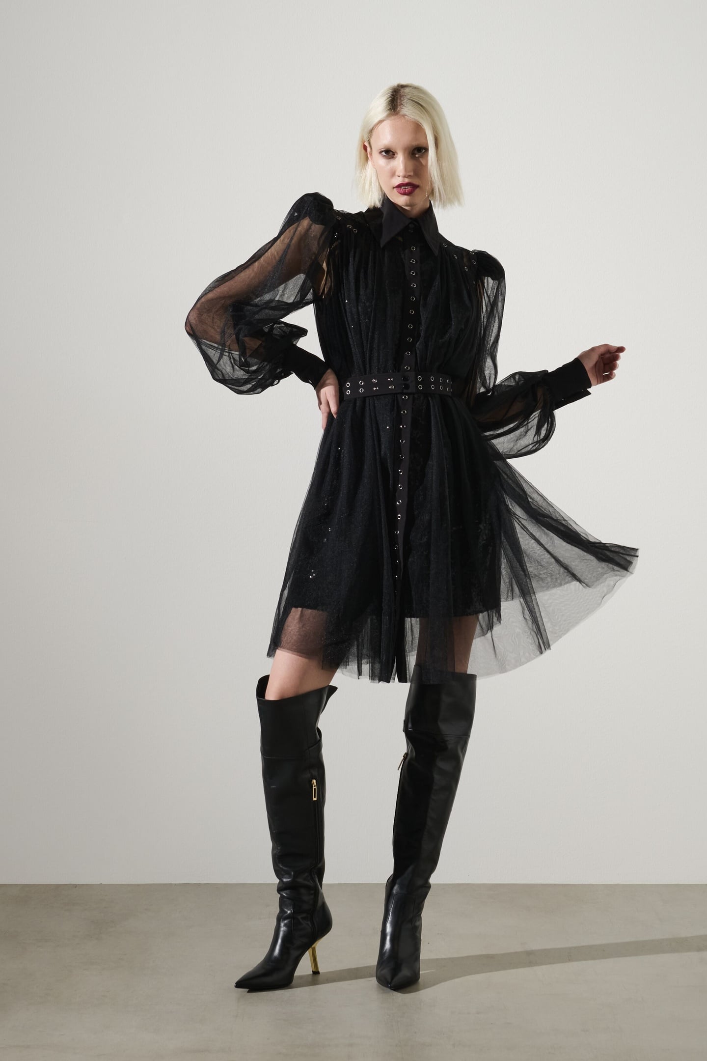 MATERIAL MIX FASHION DRESS BLACK 2