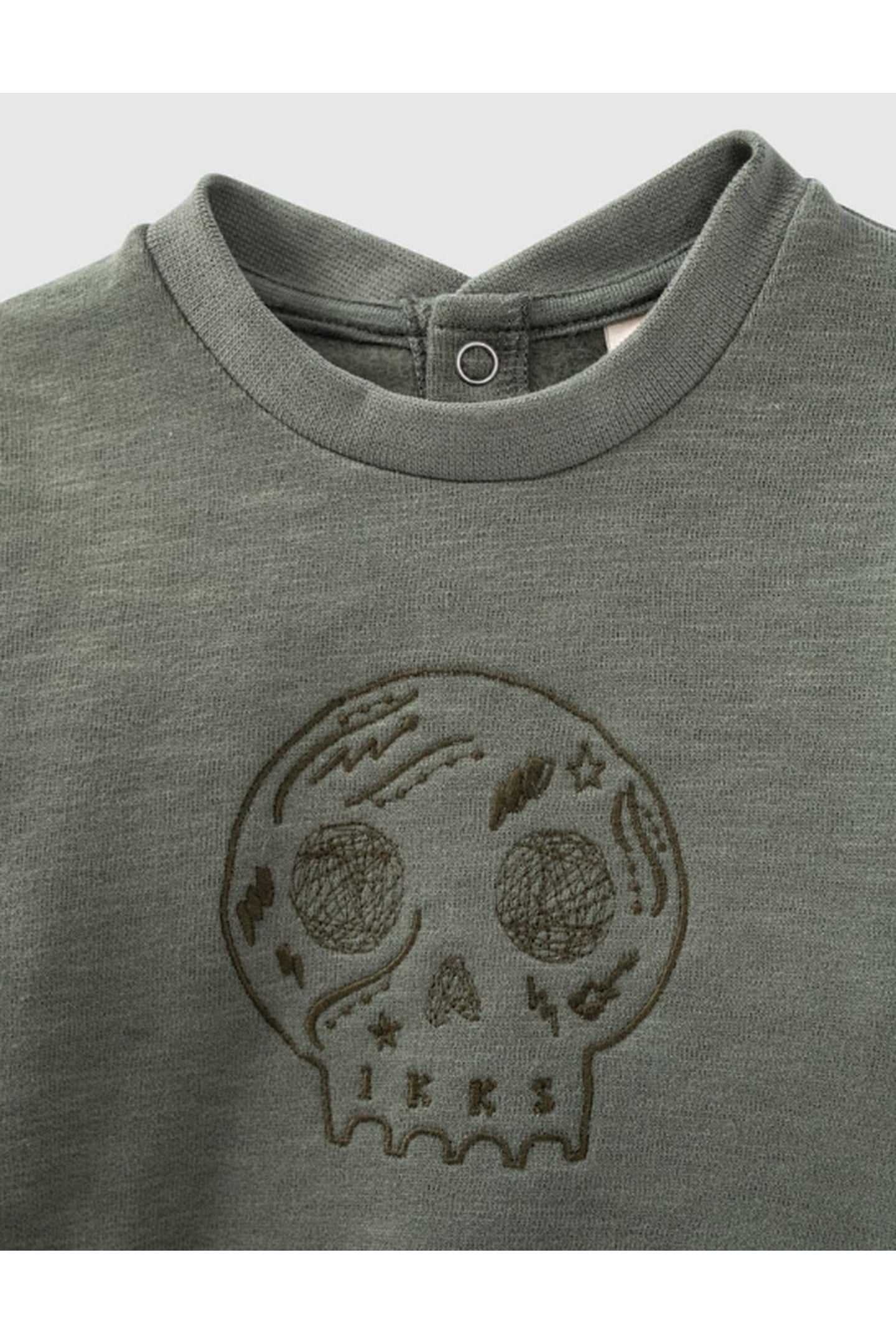 LIGHT KHAKI EMBROIDERED SKULL SWEATSHIRT IN ORGANIC BABY FLE 3