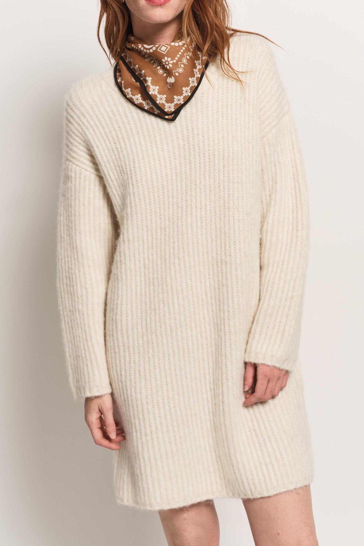 ROSEMAY - ECRU RIBBED KNIT SWEATER DRESS 3