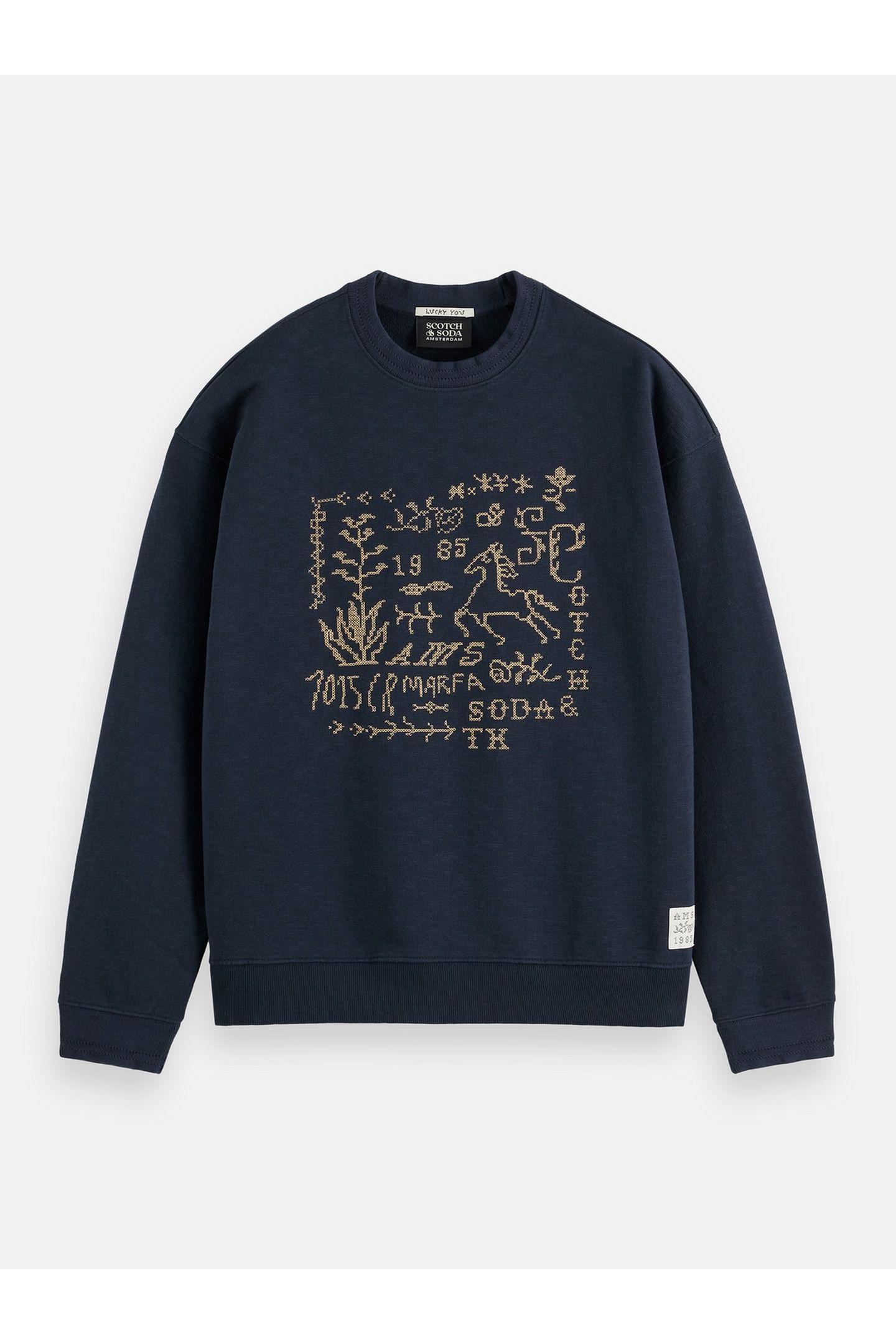 CROSS STITCH ARTWORK RELAXED-FIT SWEATSHIRT DARK GREY 1