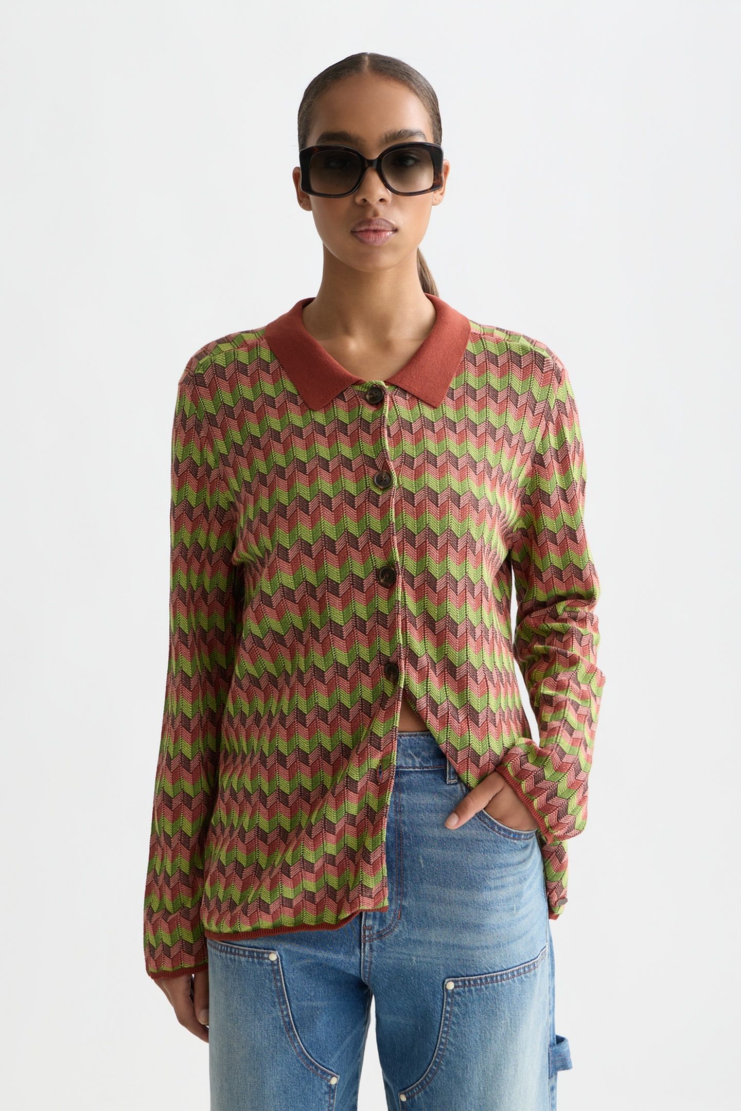 JACQUARD KNITTED JACKET BURNT HENNA 1