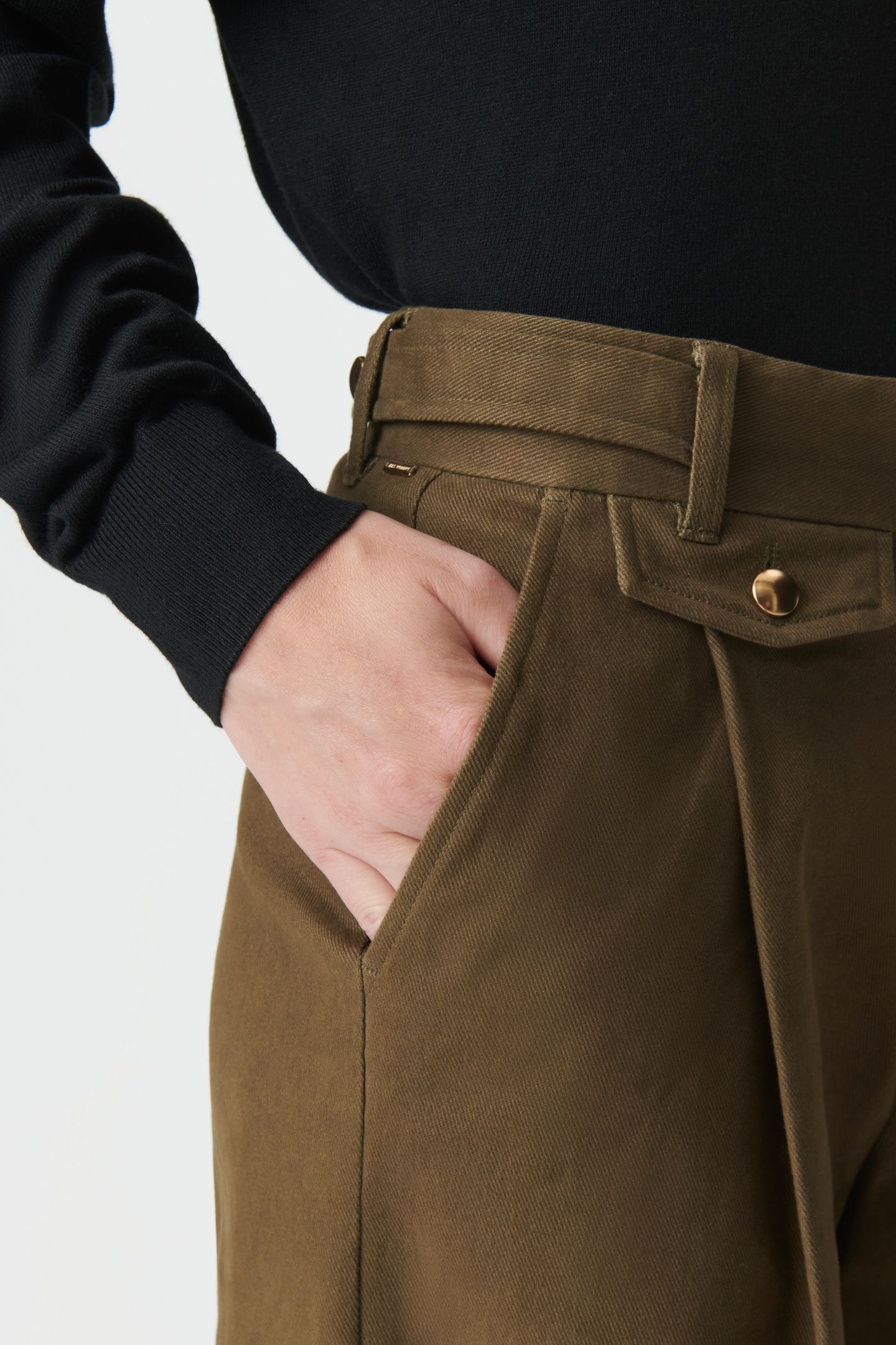 KHAKI GABARDINE WIDE-LEG TROUSERS 6