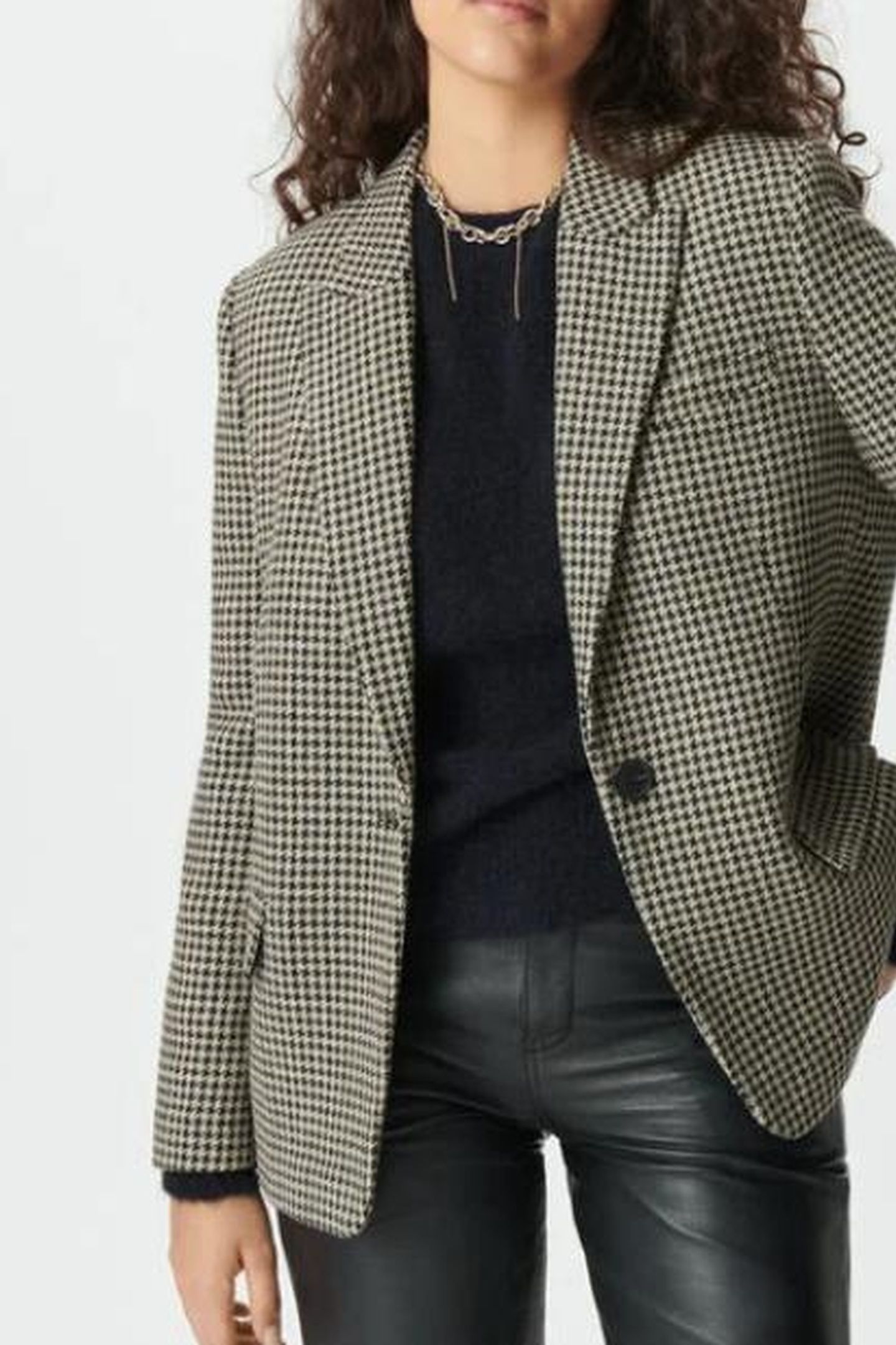 BEIGE HOUNDSTOOTH SUIT JACKET 1