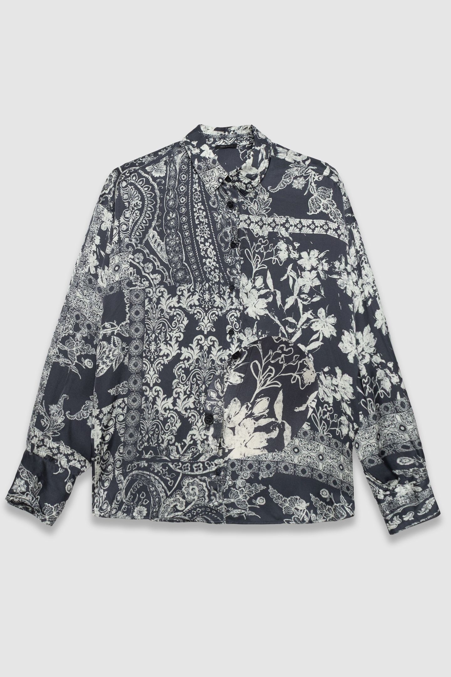 GREY BLUE SATIN SHIRT WITH SCARF PRINT 4