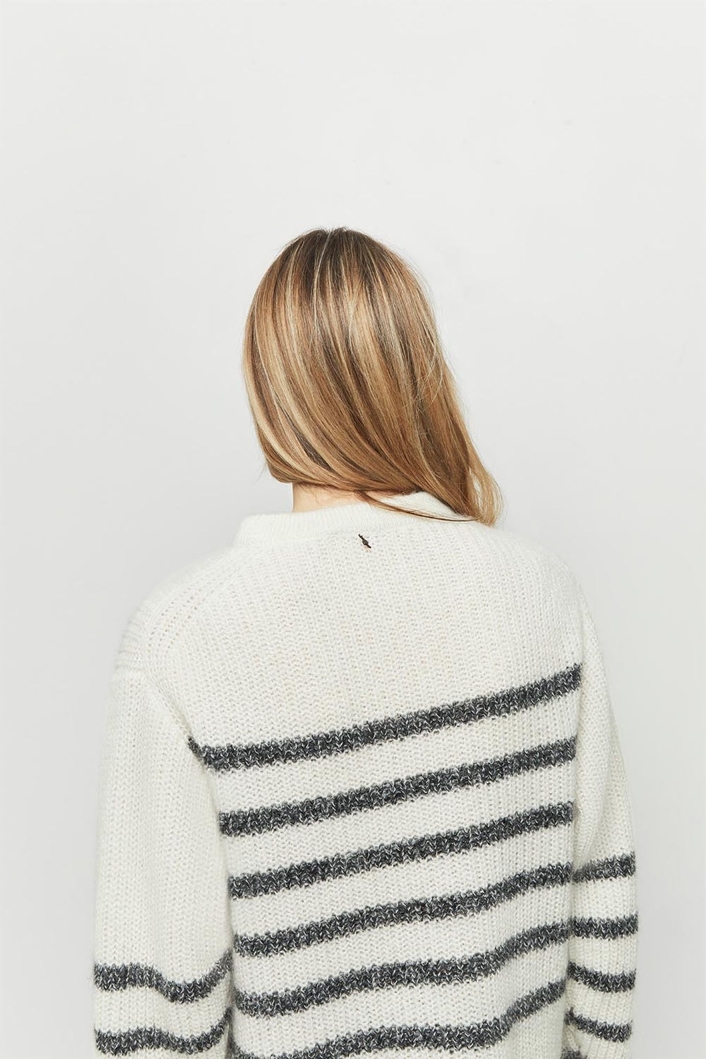 TALIA _ ECRU OPENWORK KNIT SWEATER WITH NAVY STRIPES 3