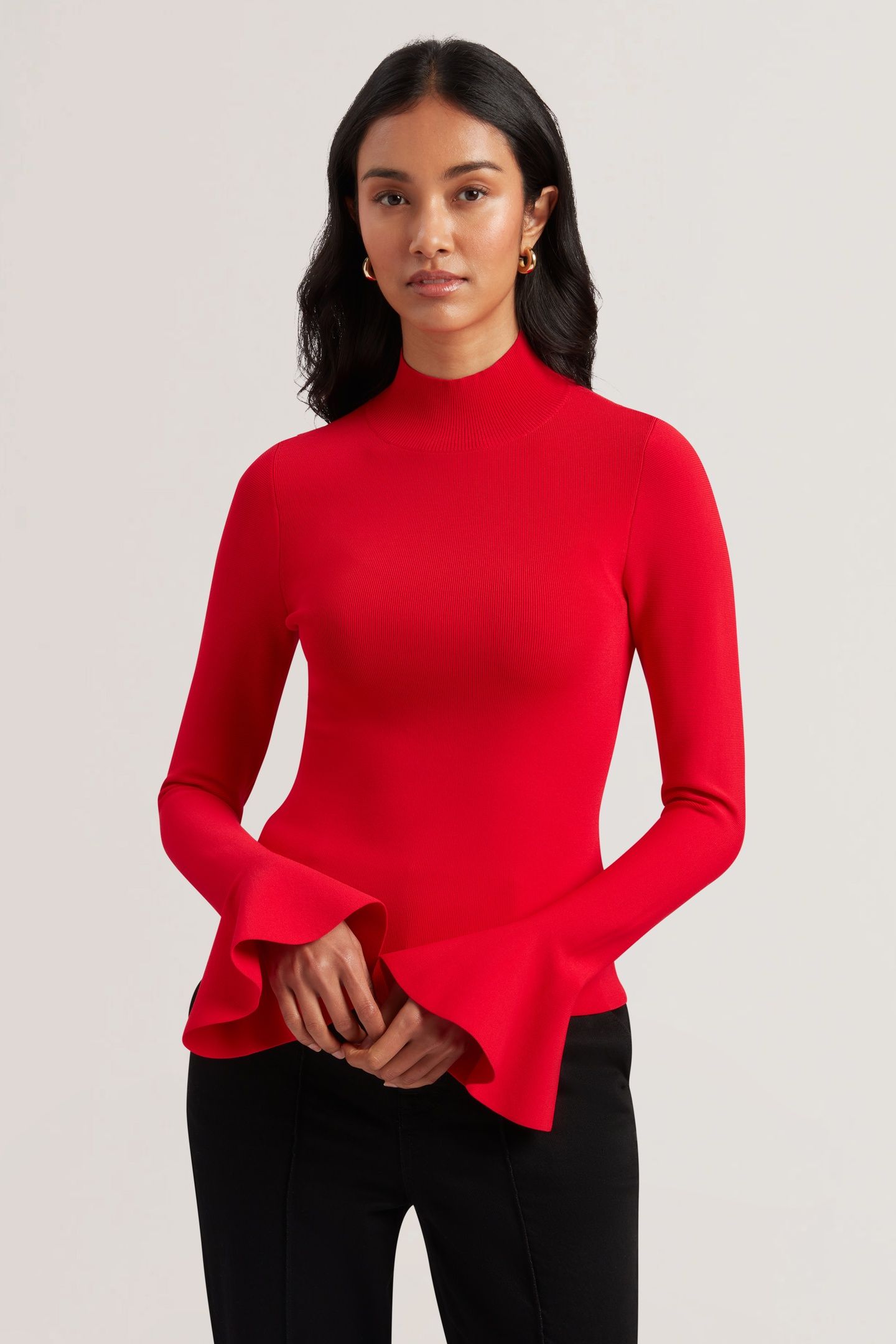 LAYNHA HIGH NECK KNITTED FRILL SLEEVE RED 1