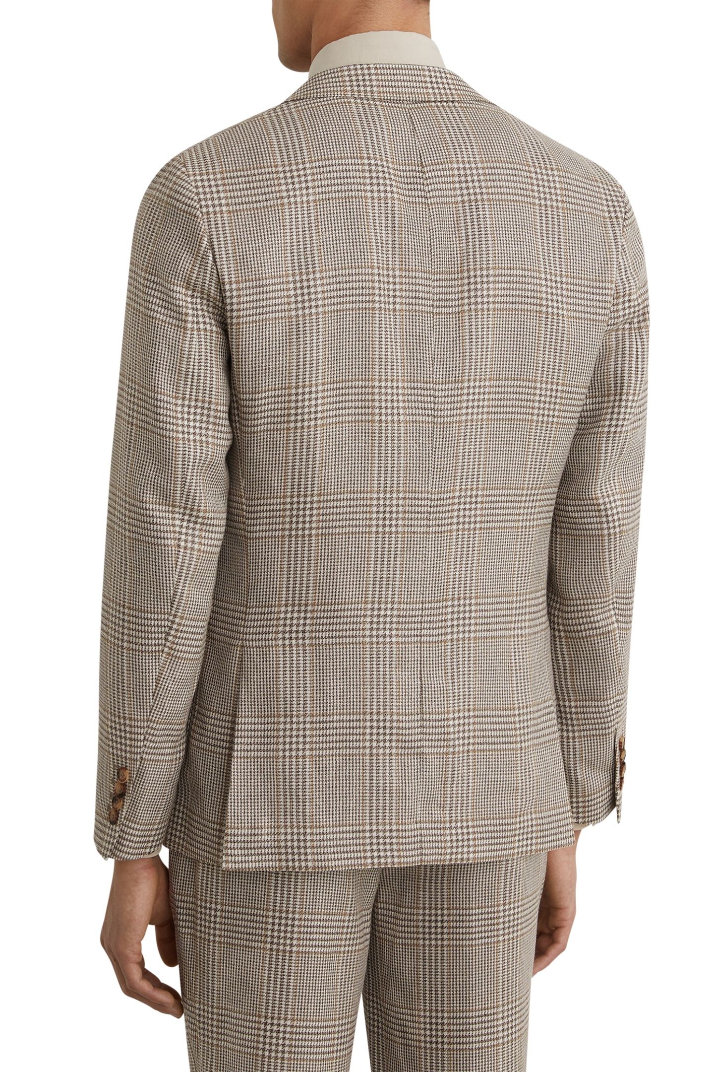 SB 2B NOTCH PRINCE OF WALES CHECK BLAZER OATMEAL BROWN 5