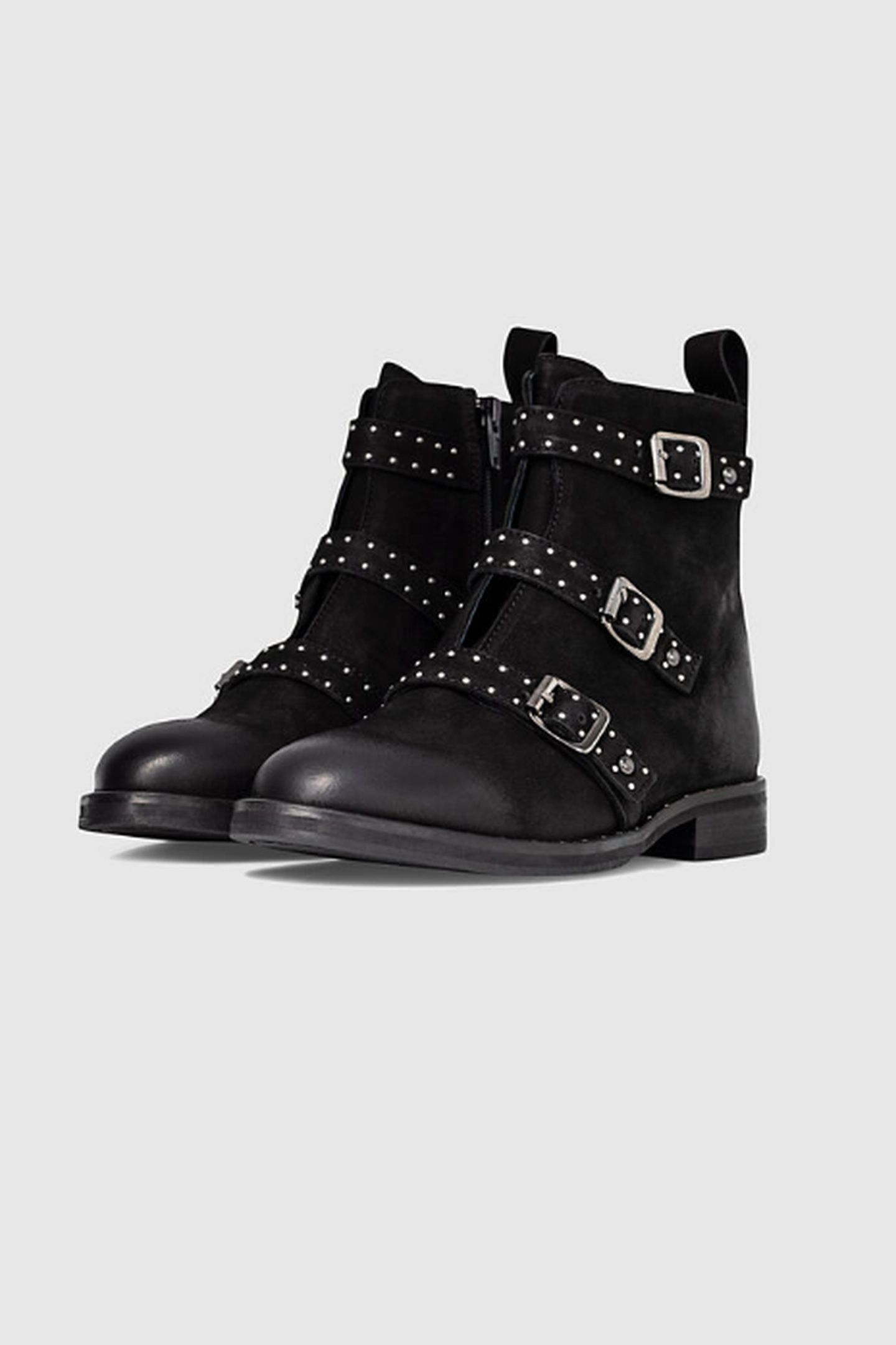GIRLS’ BLACK BUCKLE AND STUDS LEATHER COMBAT BOOTS 2