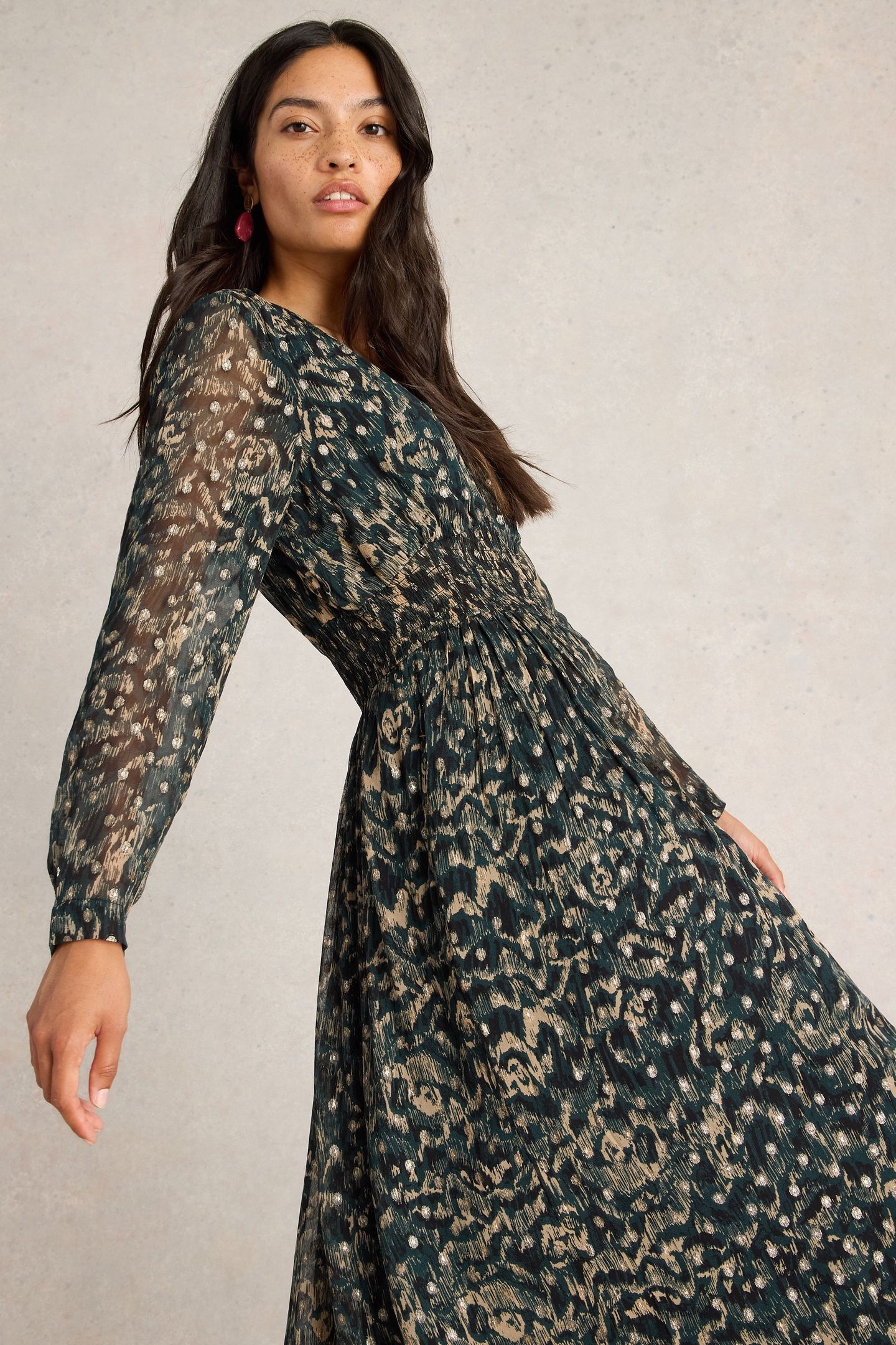 EDIE METALLIC SPOT MAXI DRESS BLK MLT 2