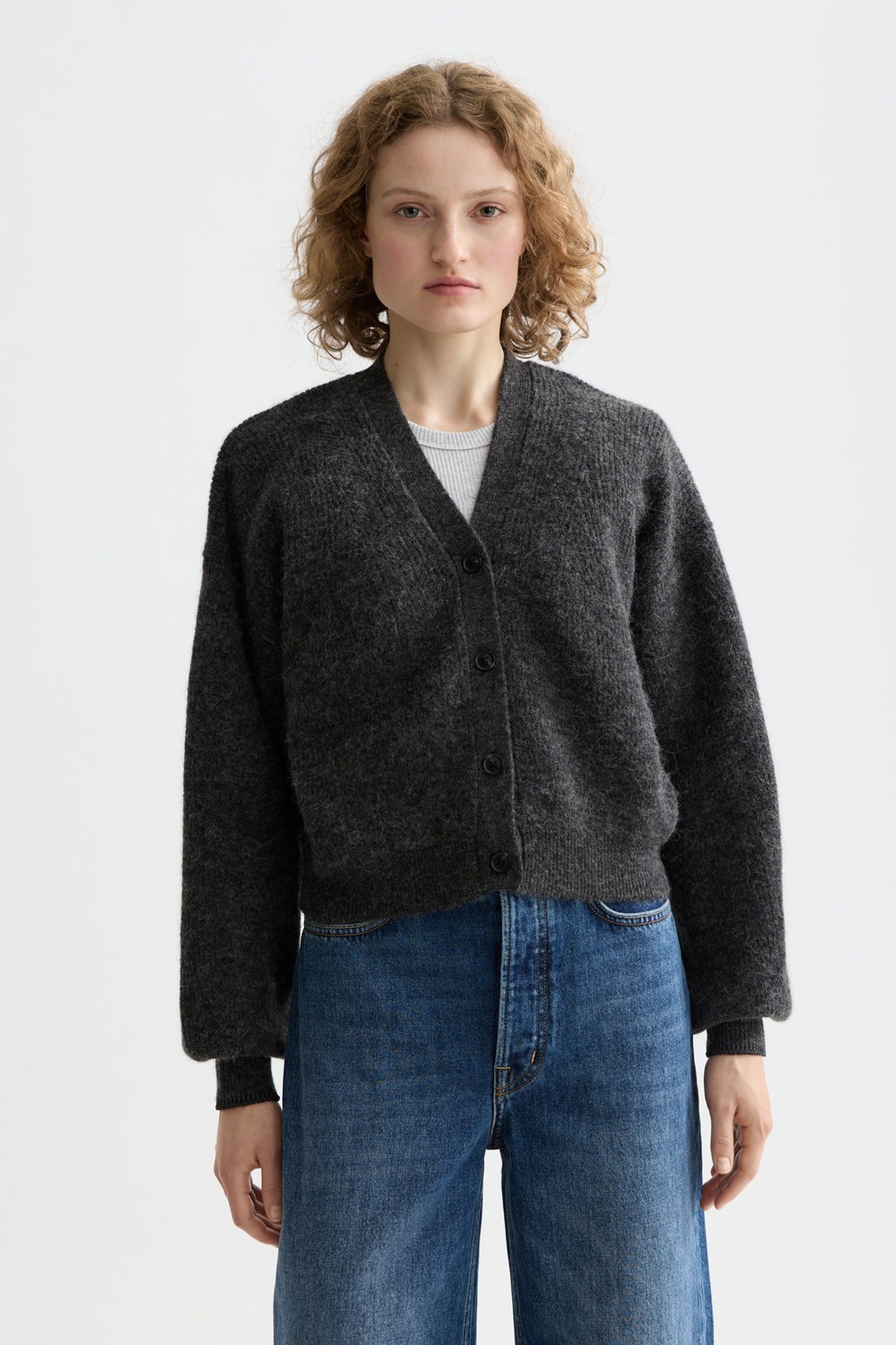 CORE FUZZY RELAXED CARDIGAN MEDIUM GREY 1