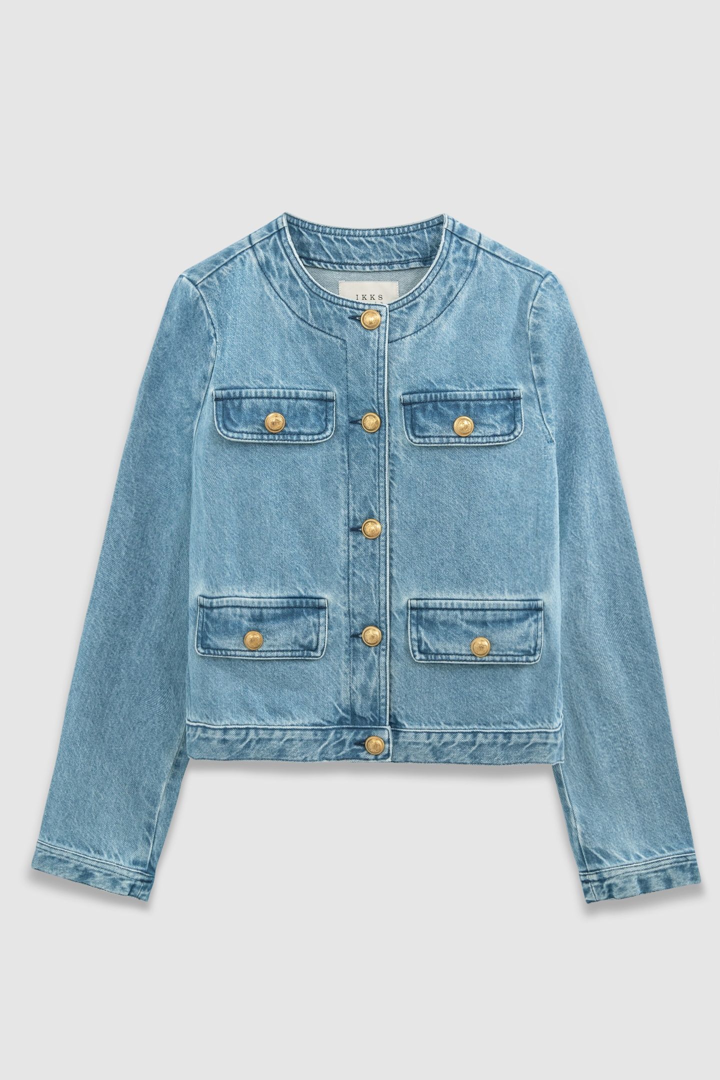 BLUE WATERLESS DENIM COLLARLESS JACKET 4