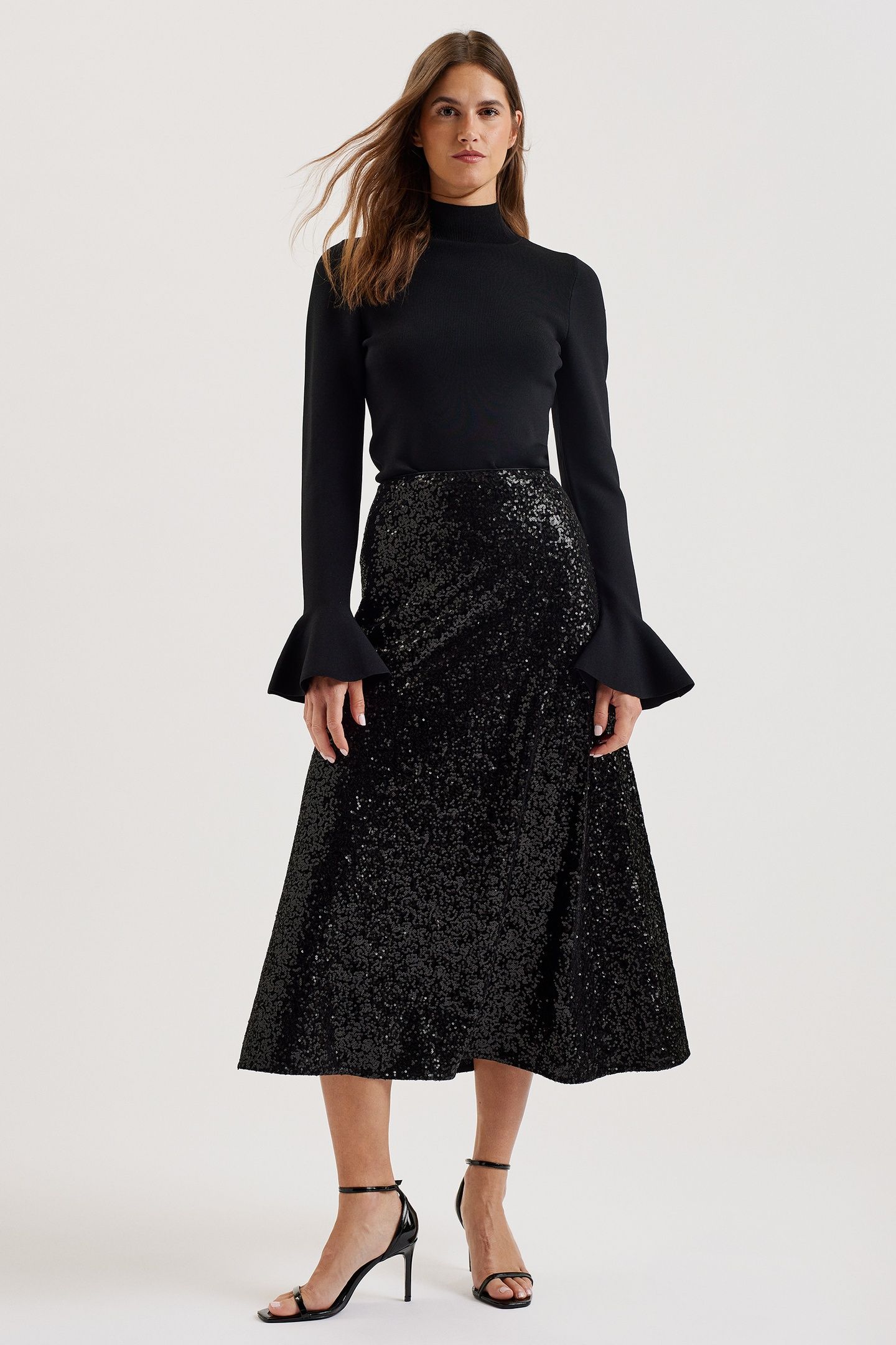 WMS LUSA SEQUIN BIAS CUT MIDI SKIRT BLACK 1