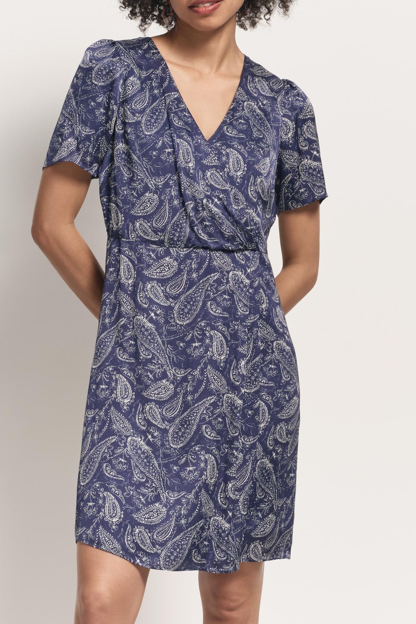 RIANE - BLUE CASHMERE DRESS WITH DRAPED EFFECT 1