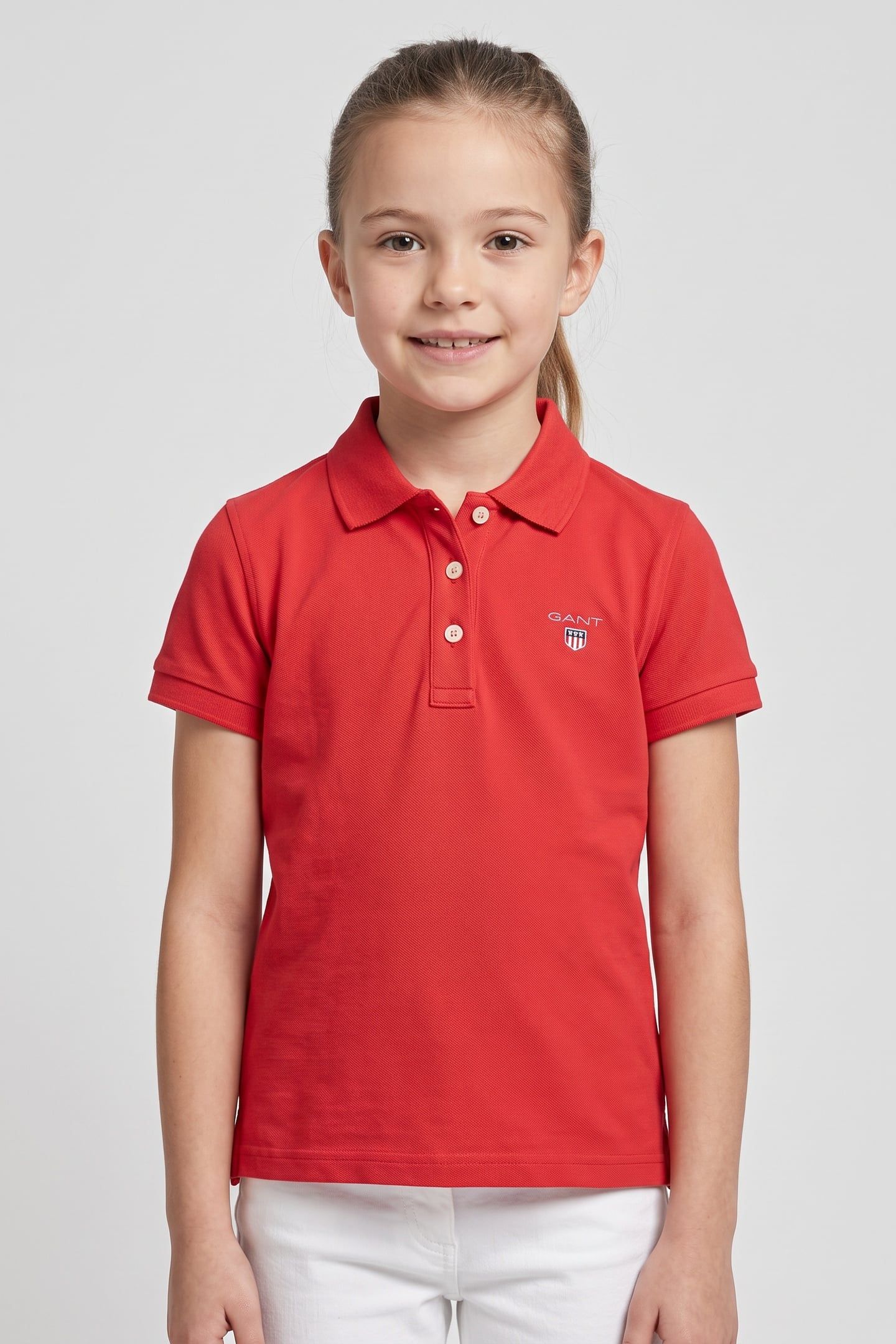 TEEN UNISEX SHIELD PIQUE SS POLO SHIRT ROSE RED 1
