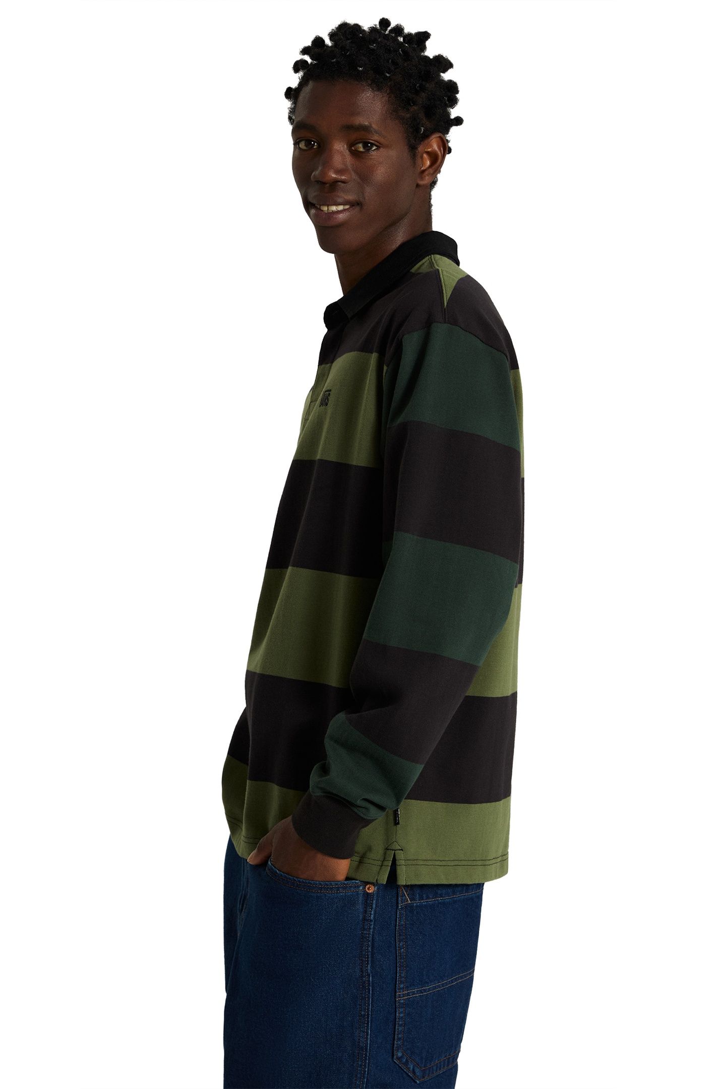 2-TONE STRIPE WARD RUGBY LS BLACK/GREEN BALSAM 3