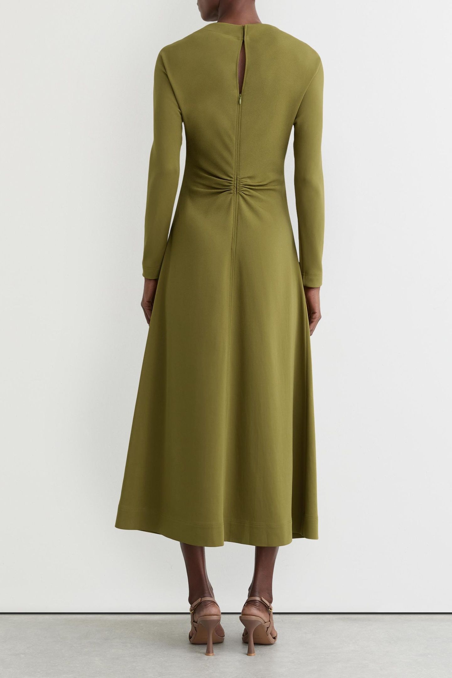 RUCHED LONGSLEEVE MIDI DRESS CHARTREUSE GREEN 2