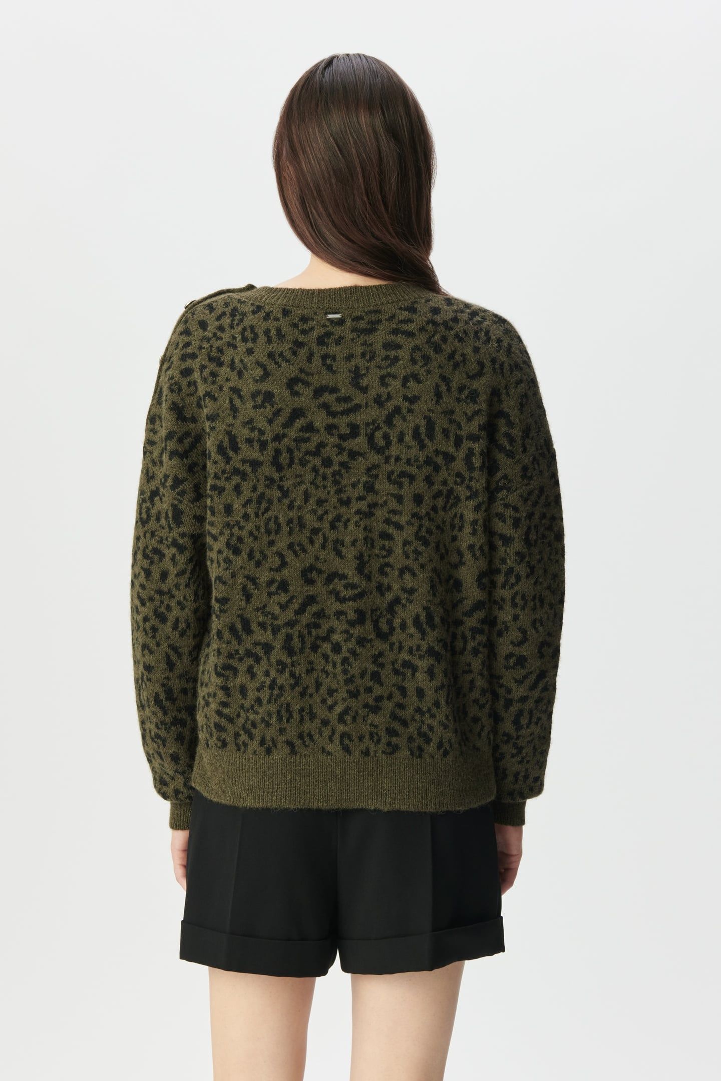 KHAKI KNIT SWEATER WITH LEOPARD JACQUARD MOTIF 2