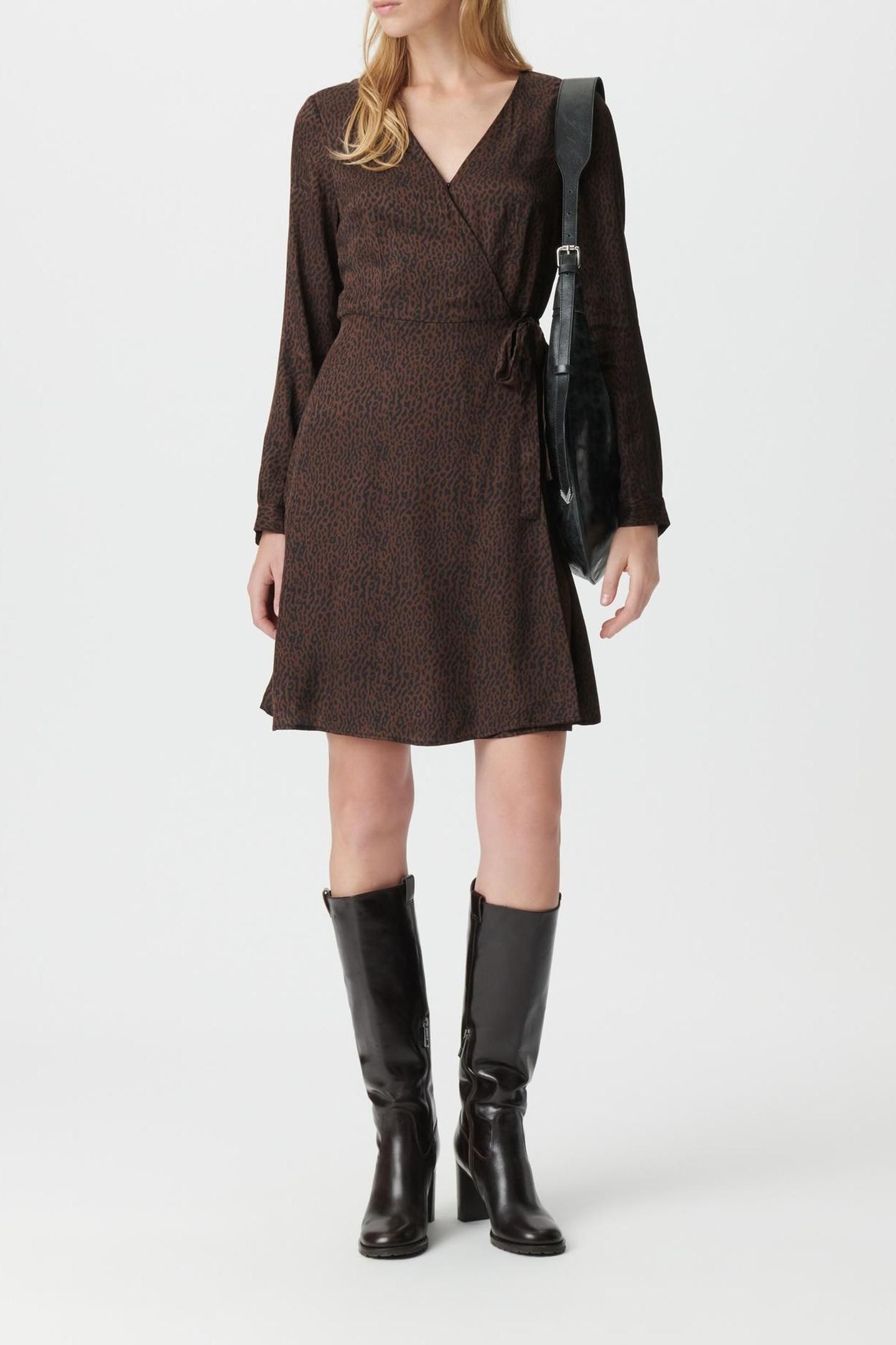 BROWN WRAPAROUND DRESS WITH LEOPARD PRINT 3