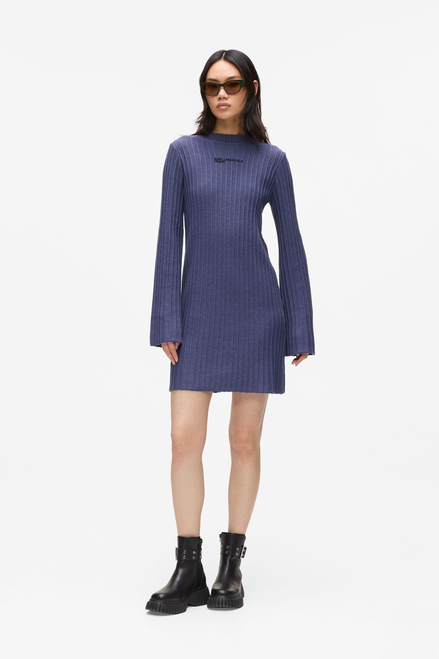 KLJ PLISSE KNIT DRESS SKIPPER BLUE 1