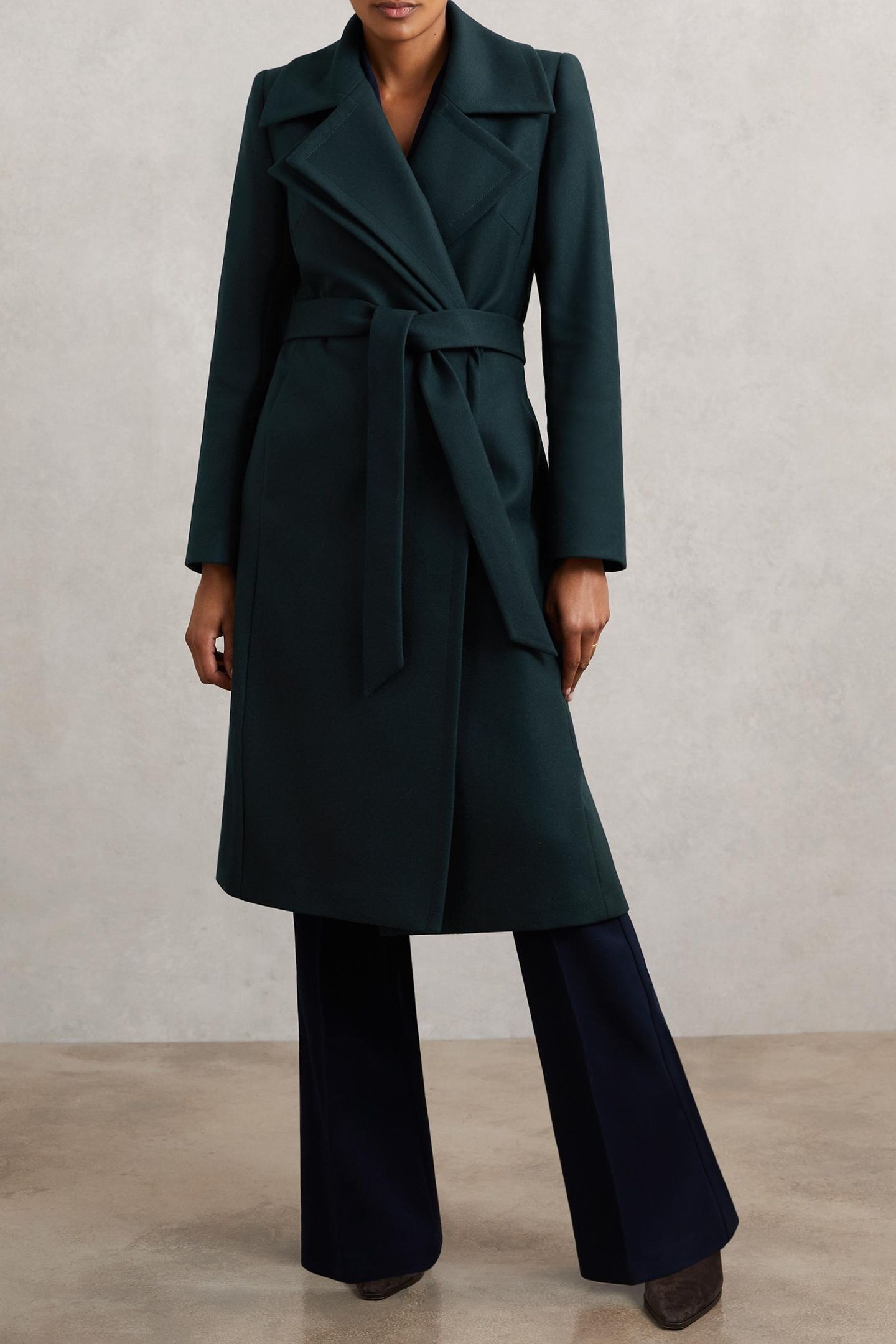 MID LENGTH BELTED COAT TEAL 1