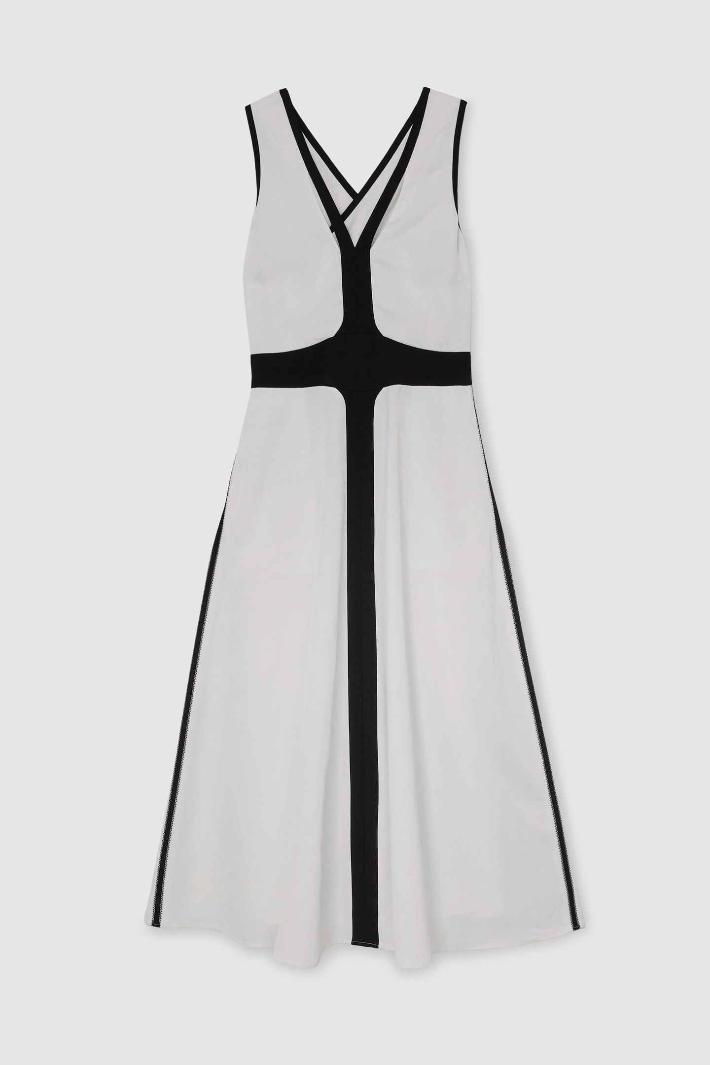 CONTRAST TRIM MIDI DRESS IVORY/BLACK 4