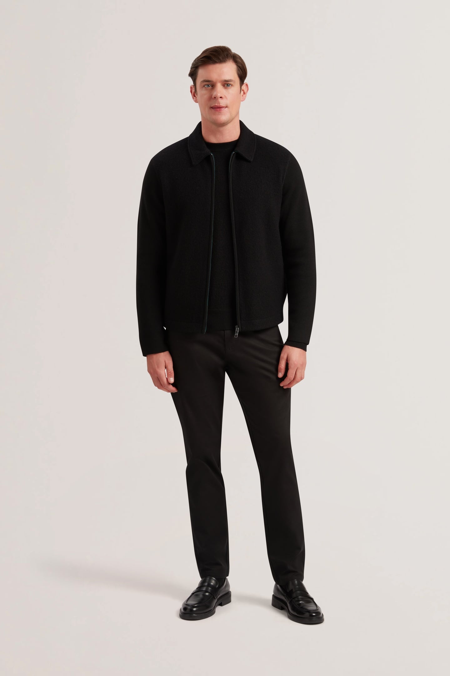 HERLING LS BOUCLE WOOL ZIP THROUGH BLACK 4